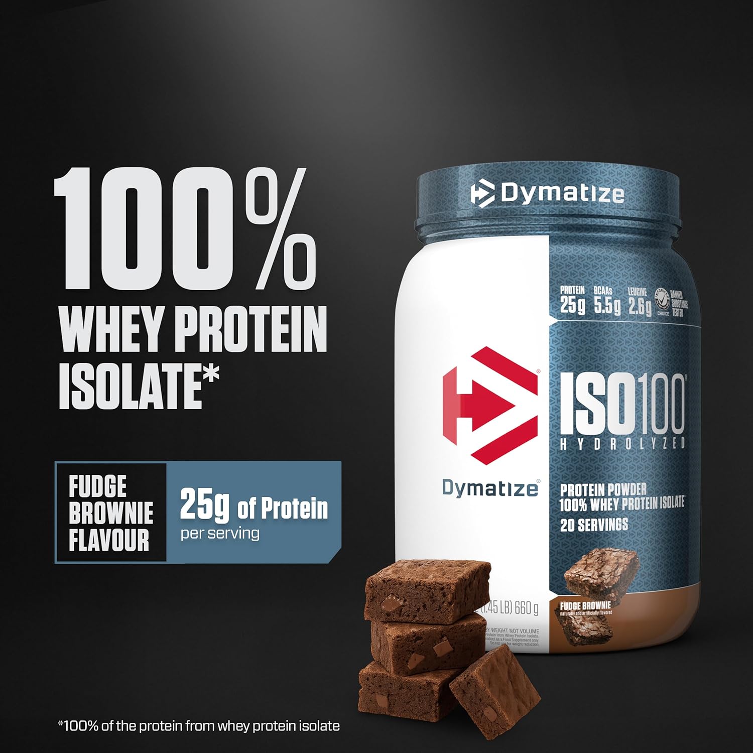 Dymatize ISO100 Whey Protein Powder Isolate, Fudge Brownie, 25g of Protein, - View 2