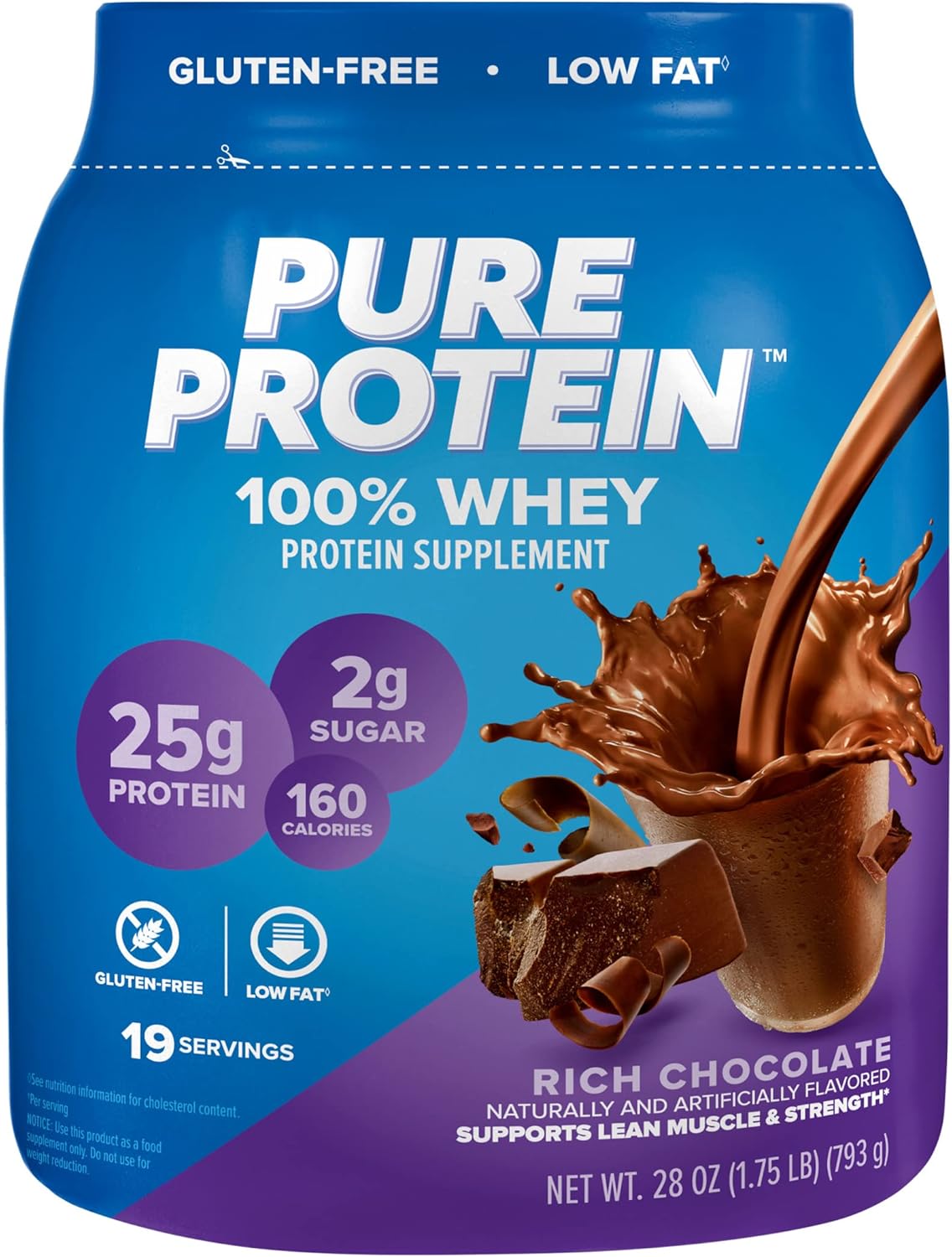 Pure Protein 100% Whey Protein Powder, Rich Chocolate, 25 g Protein, 1.75 lb