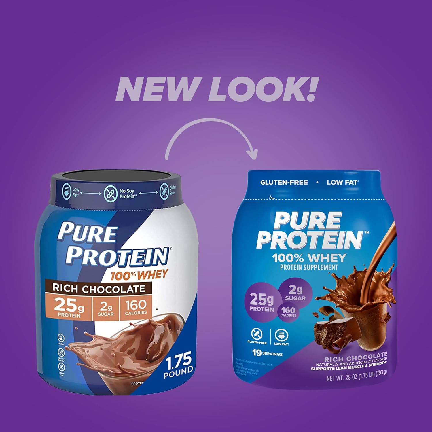 Pure Protein 100% Whey Protein Powder, Rich Chocolate, 25 g Protein, 1.75 lb - View 2