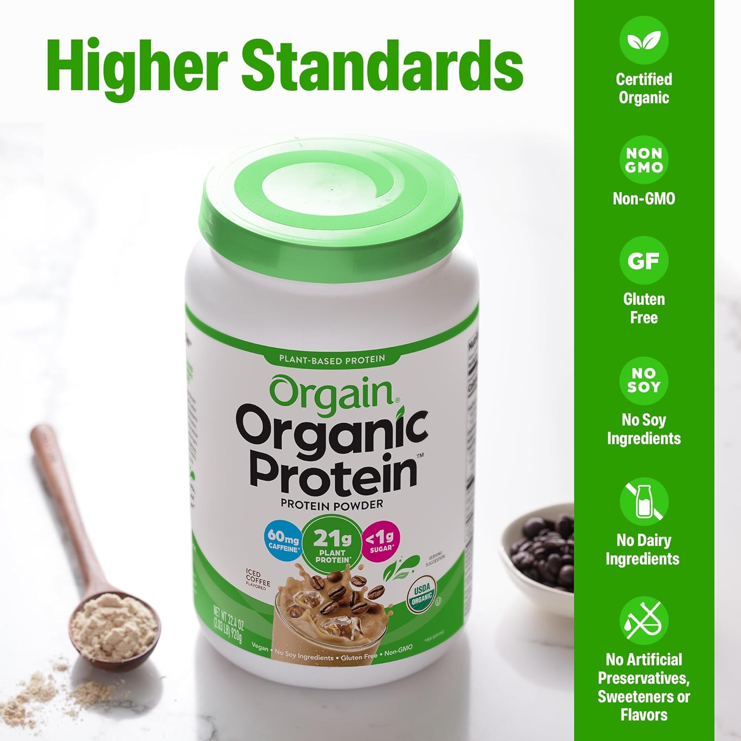 Orgain Organic Vegan Protein Powder, Iced Coffee - 21g Plant Protein, 60mg of - View 4
