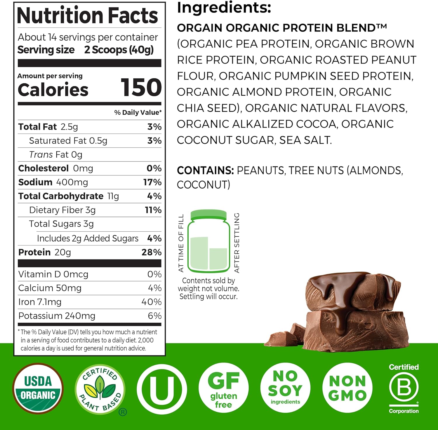 Orgain Organic Simple Vegan Protein Powder, Chocolate - 20g Plant Based - View 2