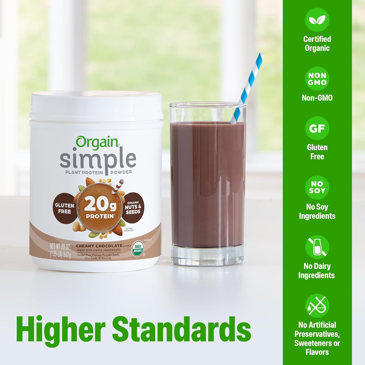 Orgain Organic Simple Vegan Protein Powder, Chocolate - 20g Plant Based - View 3
