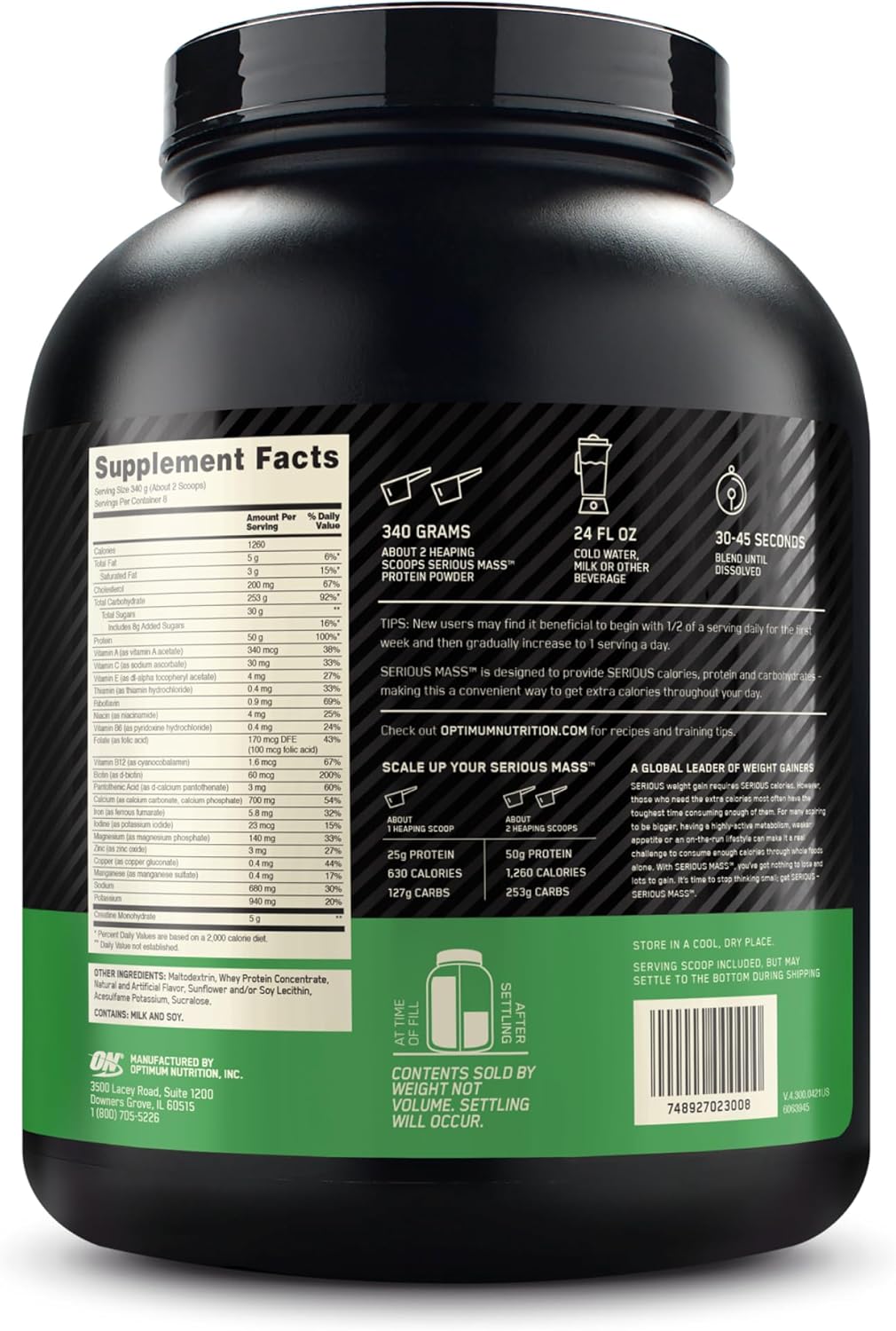 Optimum Nutrition Serious Mass, Weight Gainer Protein Powder, Mass Gainer, - View 2