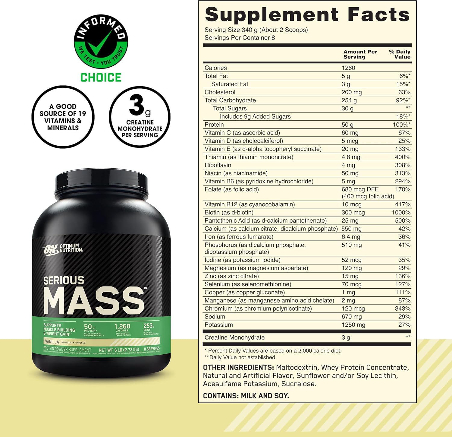Optimum Nutrition Serious Mass, Weight Gainer Protein Powder, Mass Gainer, - View 4