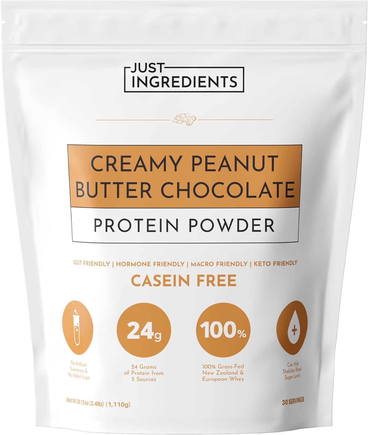 JUST INGREDIENTS Creamy Peanut Butter Chocolate Protein Powder –