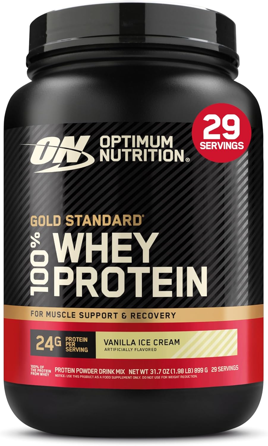 Optimum Nutrition Gold Standard 100% Whey Protein Powder, Vanilla Ice Cream, 2
