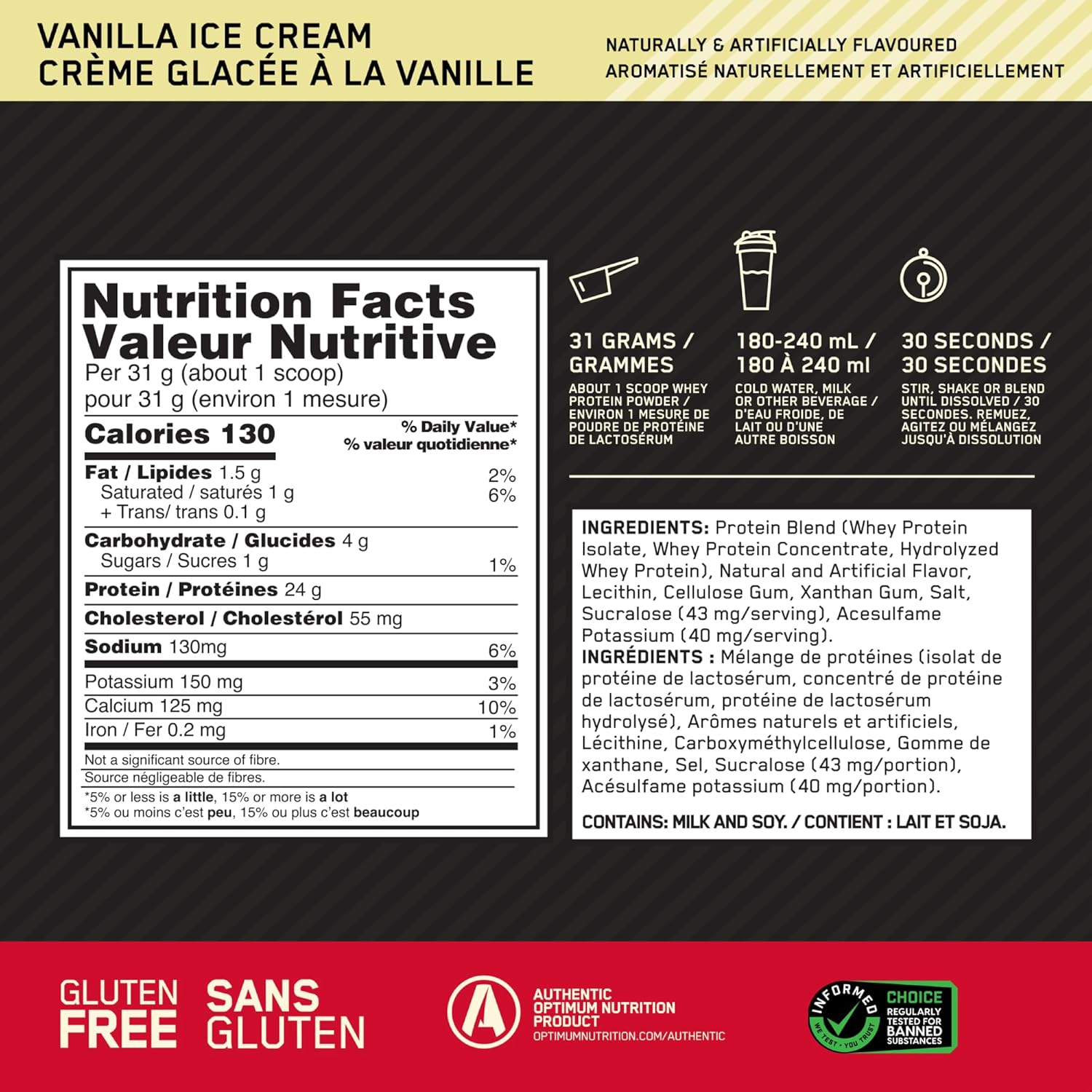 Optimum Nutrition Gold Standard 100% Whey Protein Powder, Vanilla Ice Cream, 2 - View 4
