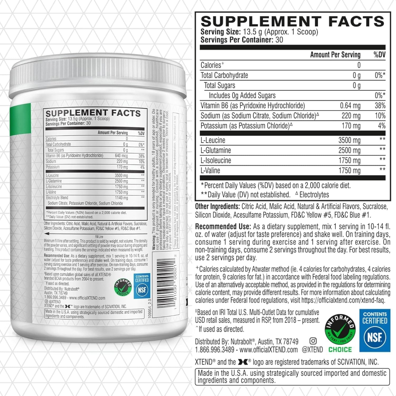 Xtend Original BCAA Powder, 7g BCAAs and 2.5g L-Glutamine for Muscle Recovery - View 2