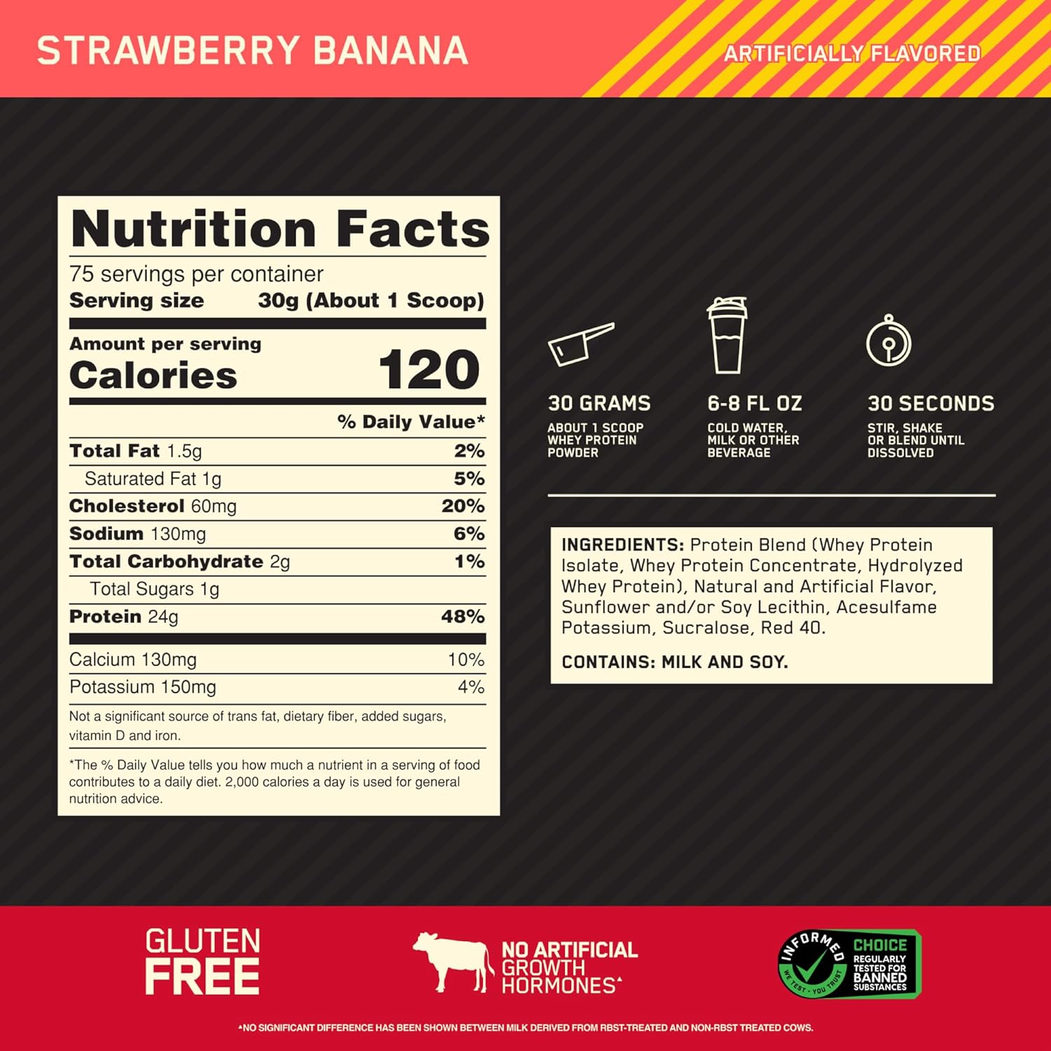 Optimum Nutrition Gold Standard 100% Whey Protein Powder, Strawberry Banana, 5 - View 3
