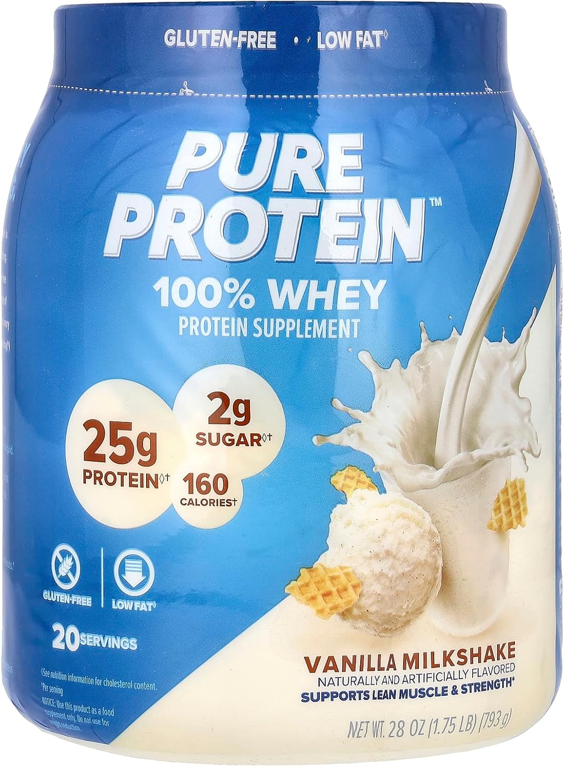 Pure Protein Powder, Whey, High Protein, Low Sugar, Gluten Free, Vanilla Cream,