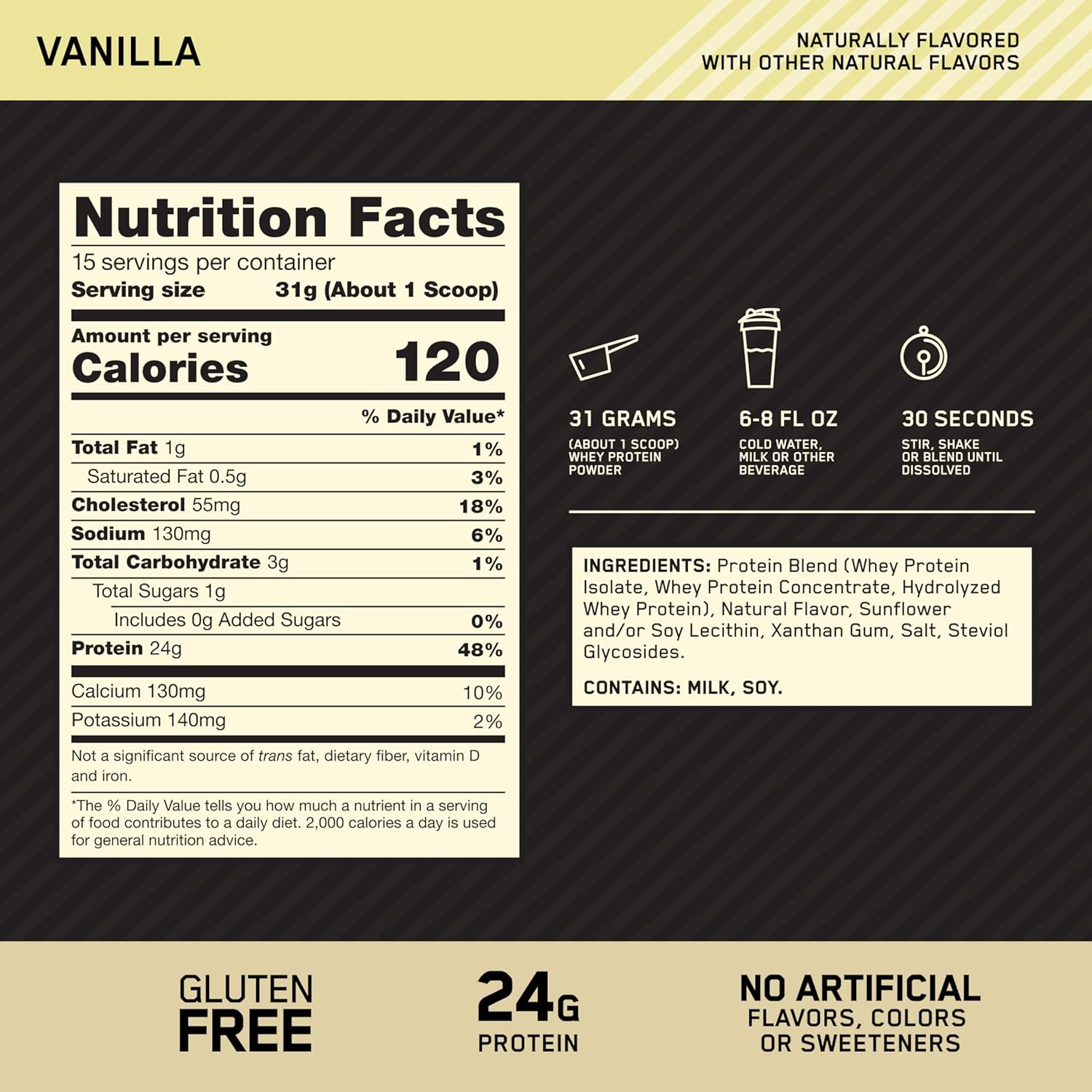 Optimum Nutrition Gold Standard 100% Whey Protein Powder, Naturally Flavored - View 2