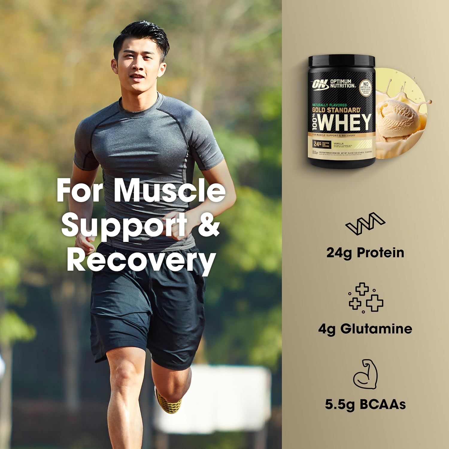 Optimum Nutrition Gold Standard 100% Whey Protein Powder, Naturally Flavored - View 4