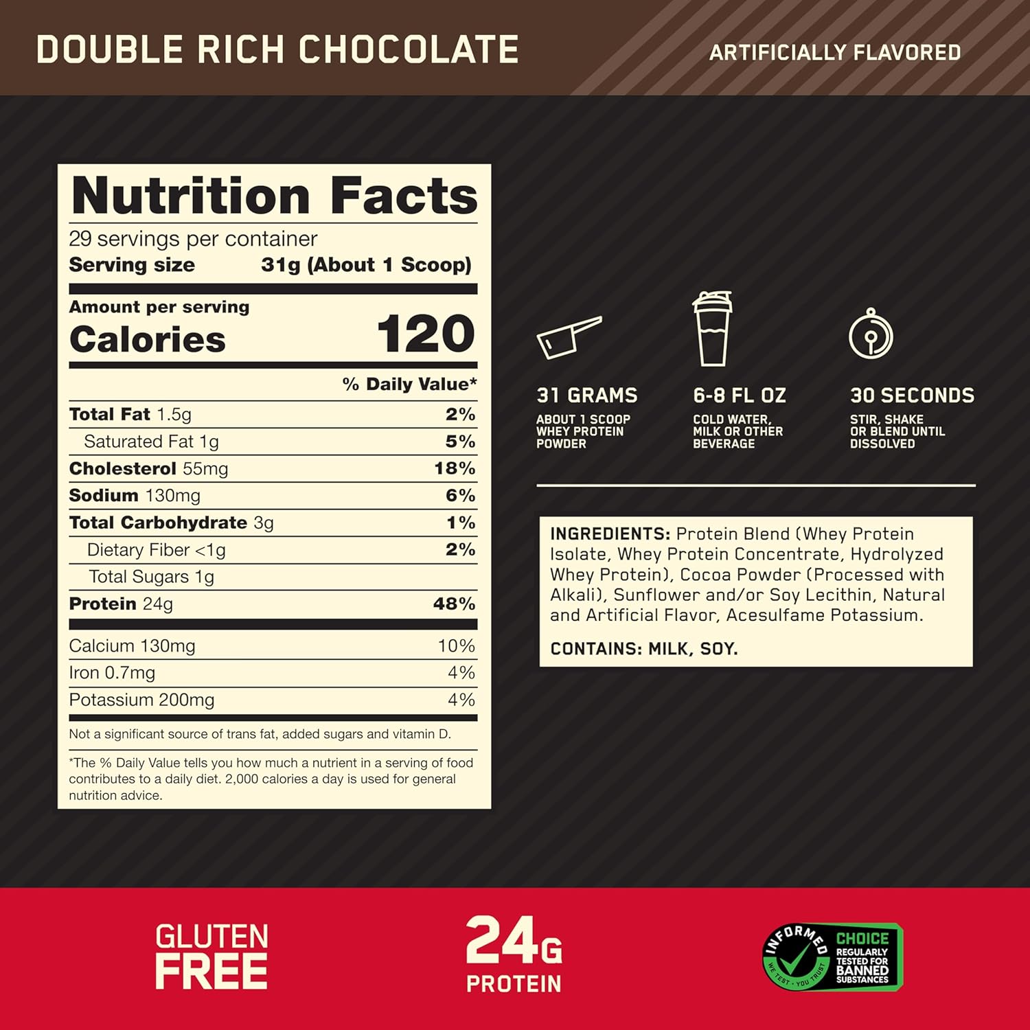 Optimum Nutrition Gold Standard 100% Whey Protein Powder, Double Rich Chocolate - View 3