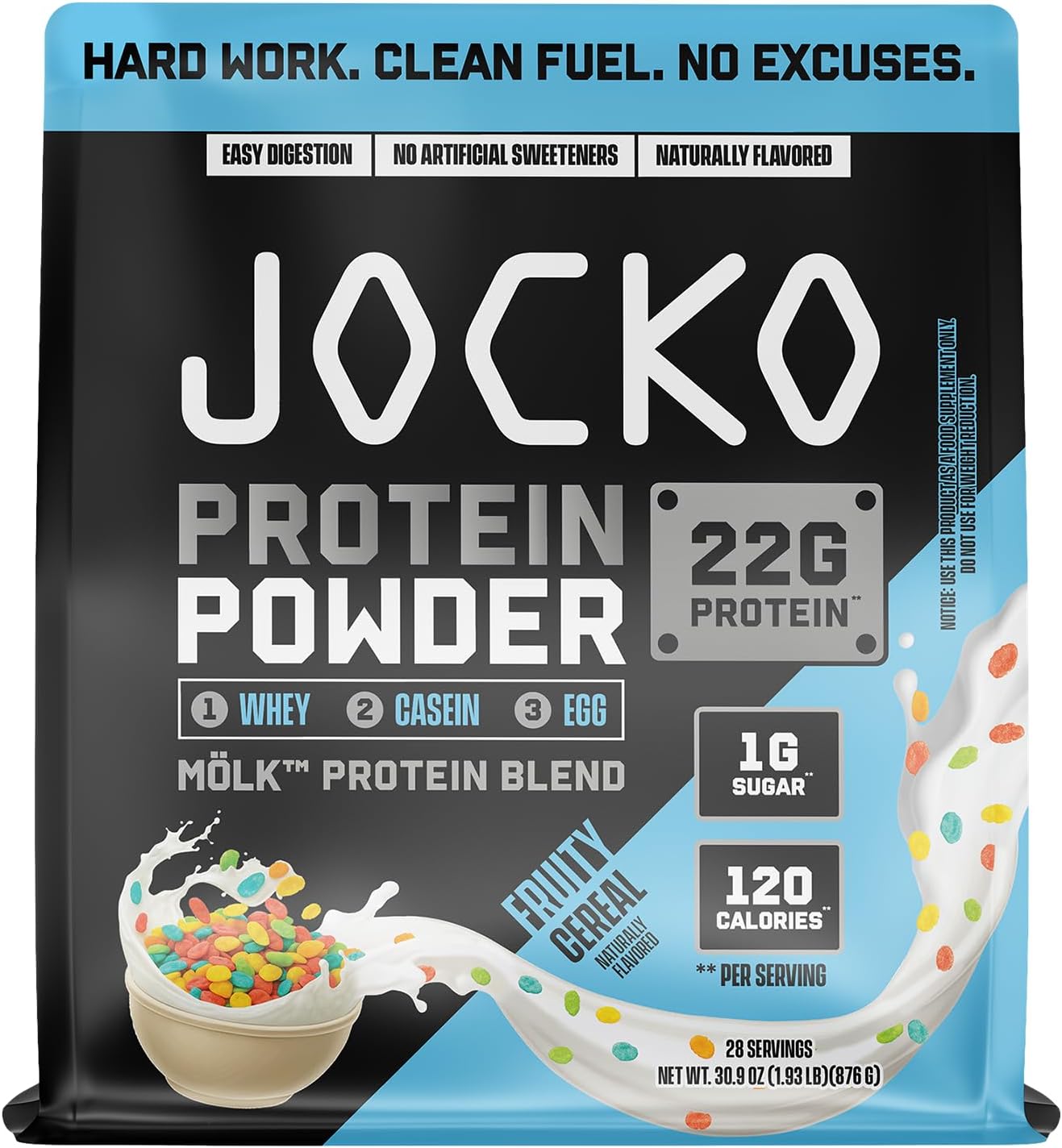 Jocko Fuel Whey Protein Powder, Fruity Cereal, 22g Protein, Digestive Enzymes +