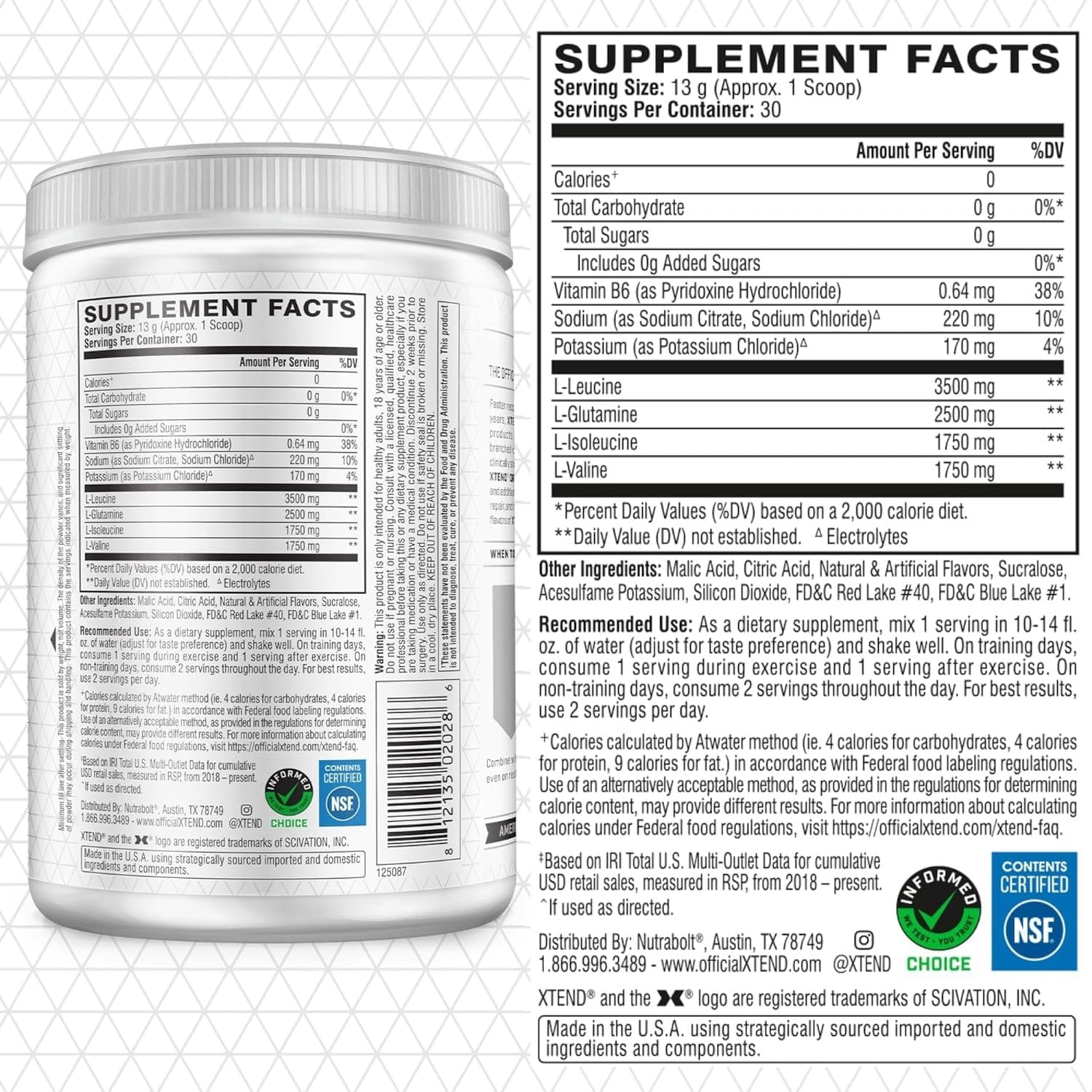 Xtend Original BCAA Powder, 7g BCAAs and 2.5g L-Glutamine for Muscle Recovery - View 2
