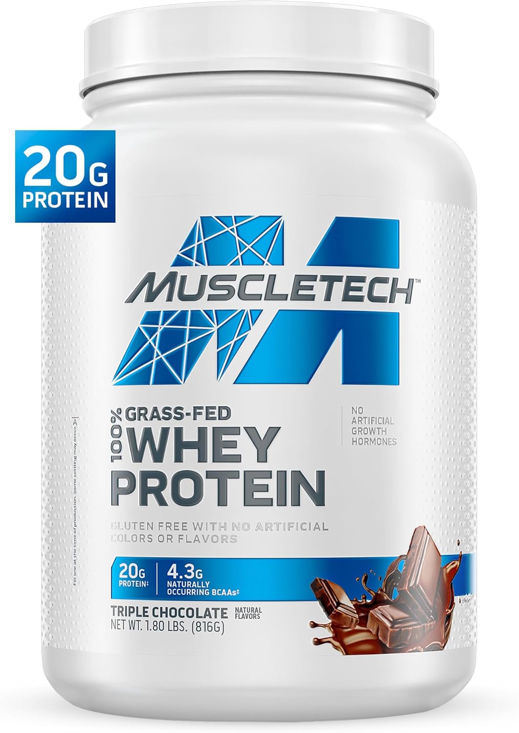 Muscletech Grass-Fed Whey Protein Powder (Triple Chocolate, 1.8LB) - Whey