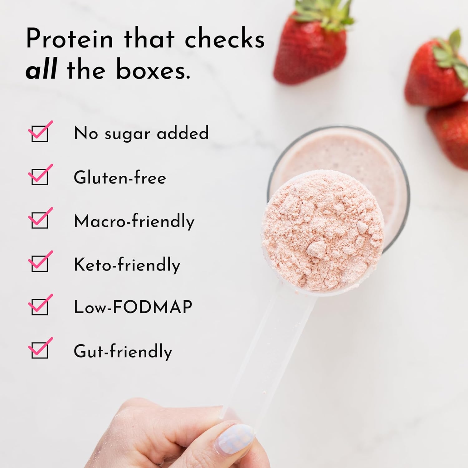 JUST INGREDIENTS Strawberries & Cream Protein Powder – 20-Serving Blend with - View 3