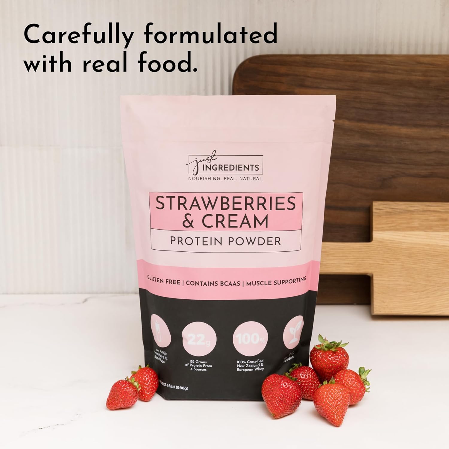 JUST INGREDIENTS Strawberries & Cream Protein Powder – 20-Serving Blend with - View 6