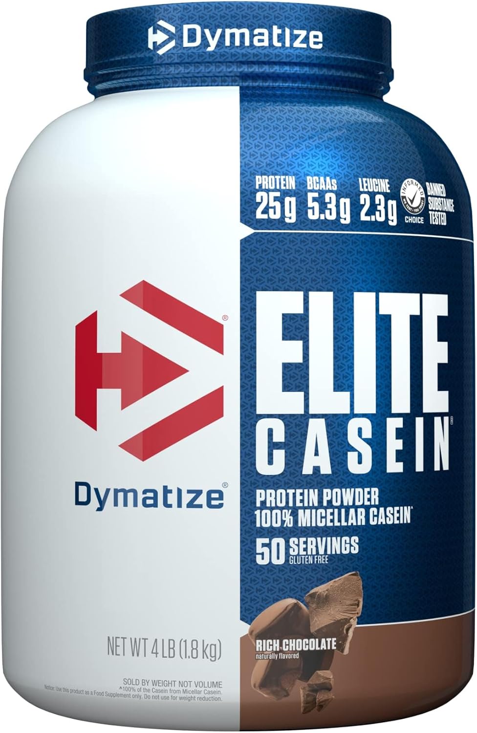 Dymatize Elite Casein Protein Powder, Chocolate, 100% Micellar Casein, 25g