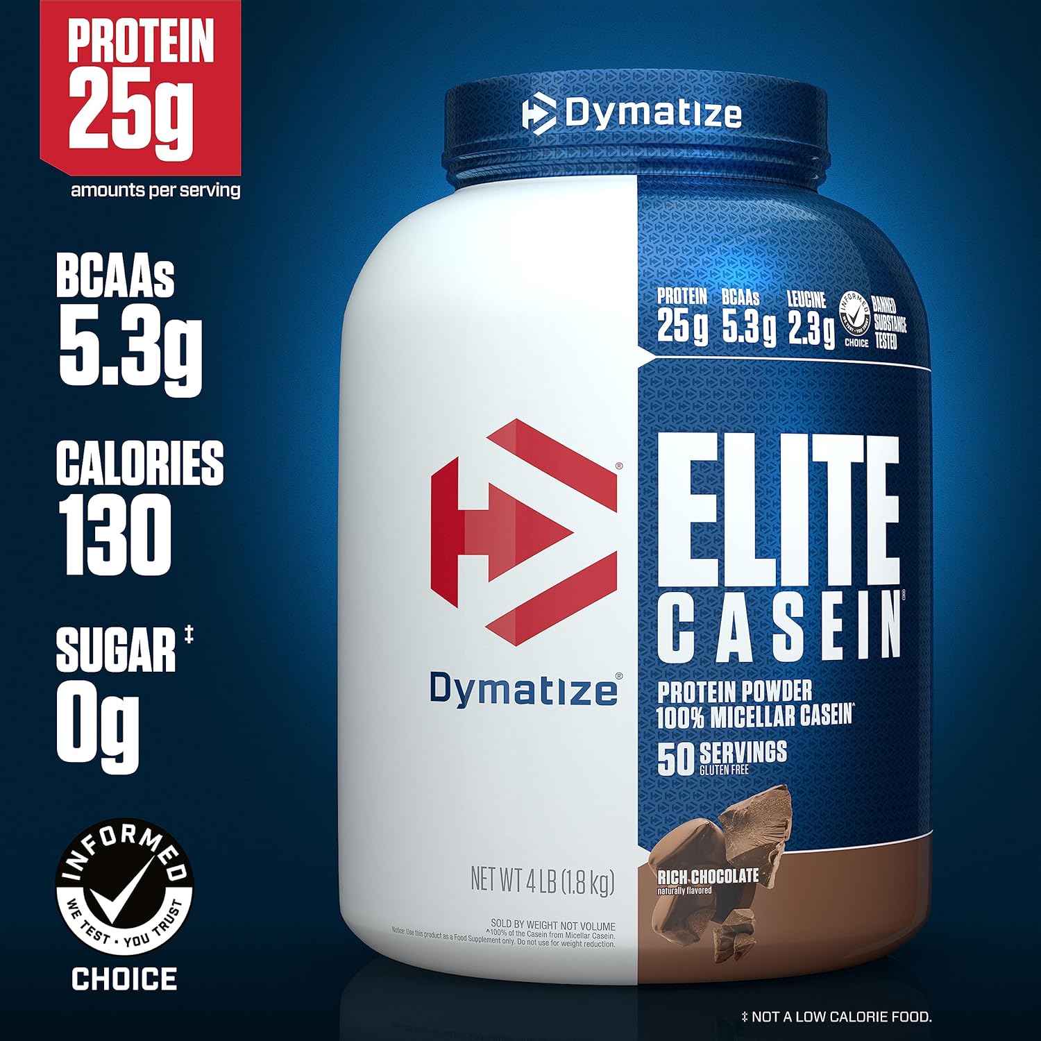 Dymatize Elite Casein Protein Powder, Chocolate, 100% Micellar Casein, 25g - View 2