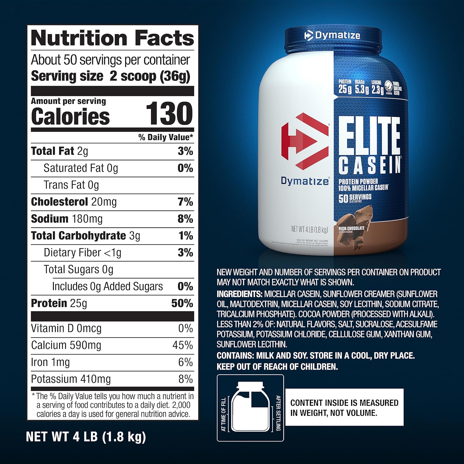 Dymatize Elite Casein Protein Powder, Chocolate, 100% Micellar Casein, 25g - View 6