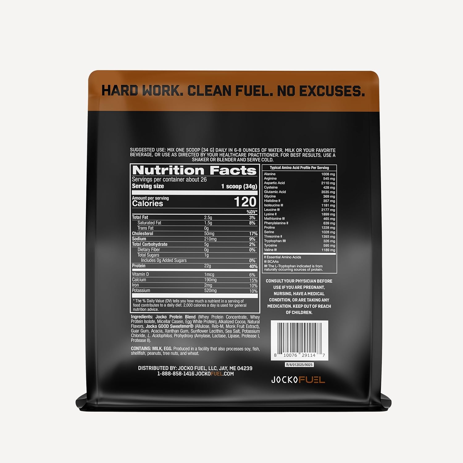 Jocko Fuel Whey Protein Powder, Chocolate Milkshake, 22g Protein, Digestive - View 2