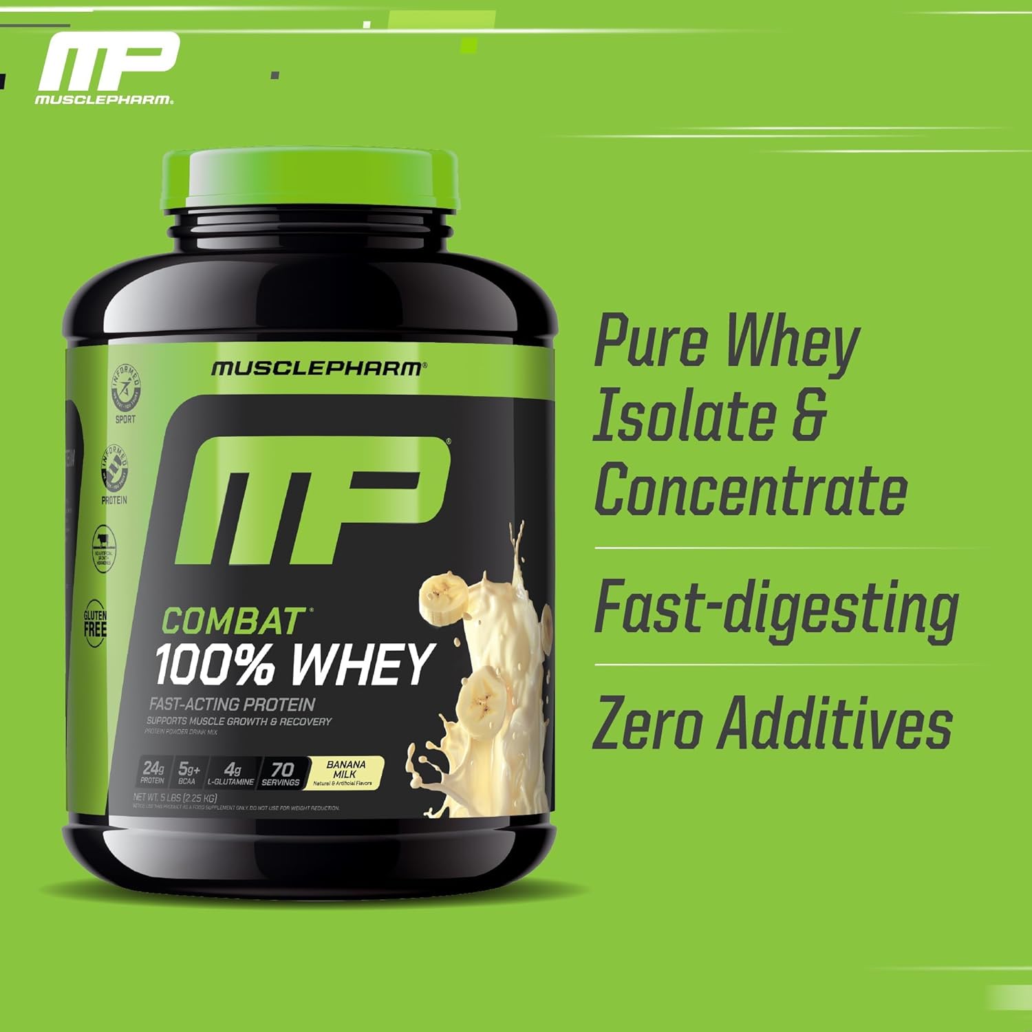 MusclePharm Combat 100% Whey Protein Powder, Banana Milk Flavor, Fast Recovery - View 3