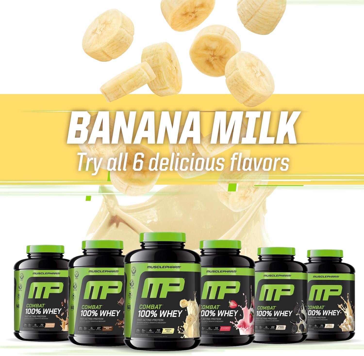 MusclePharm Combat 100% Whey Protein Powder, Banana Milk Flavor, Fast Recovery - View 6