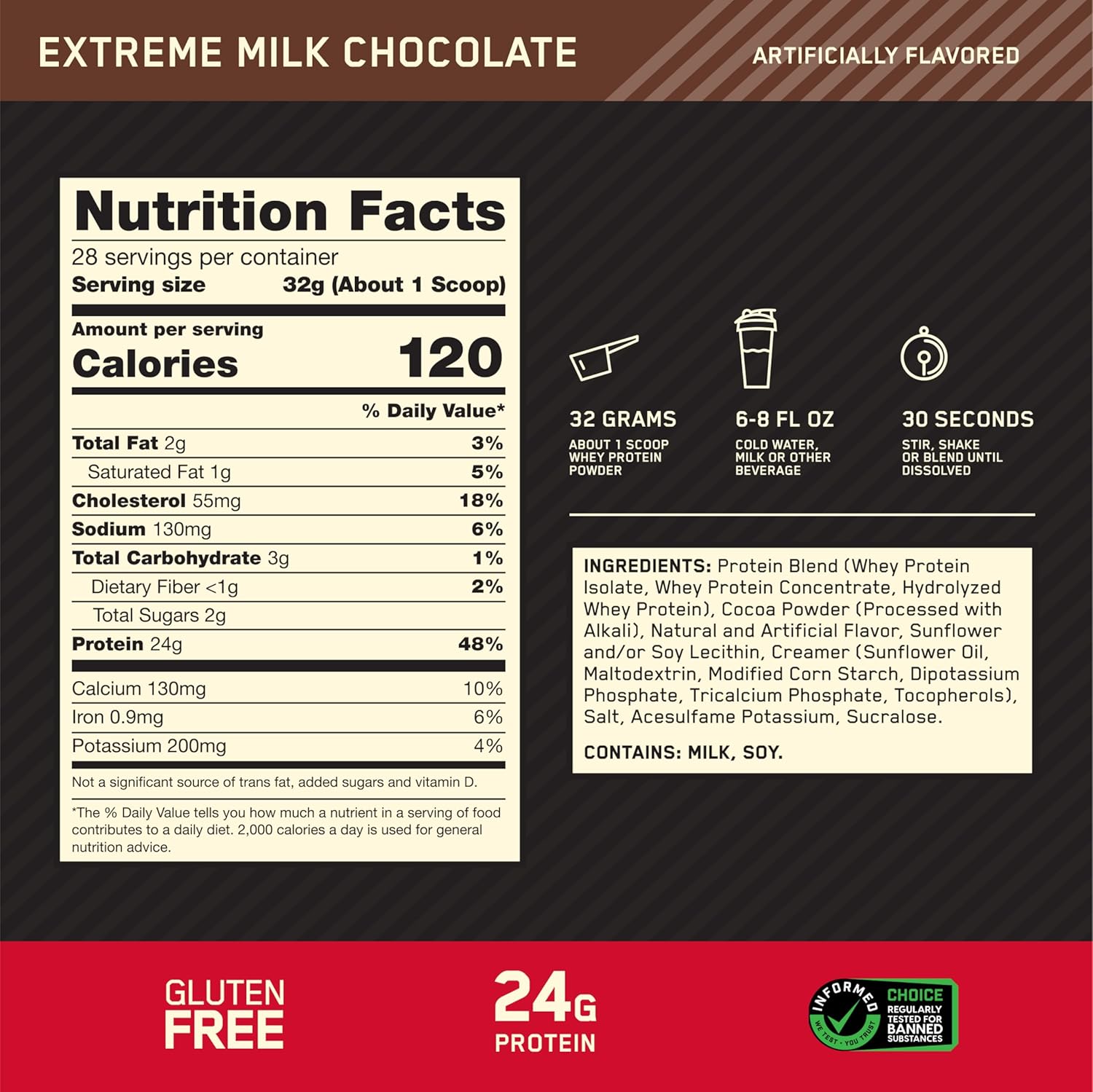 Optimum Nutrition Gold Standard 100% Whey Protein Powder, Extreme Milk - View 4