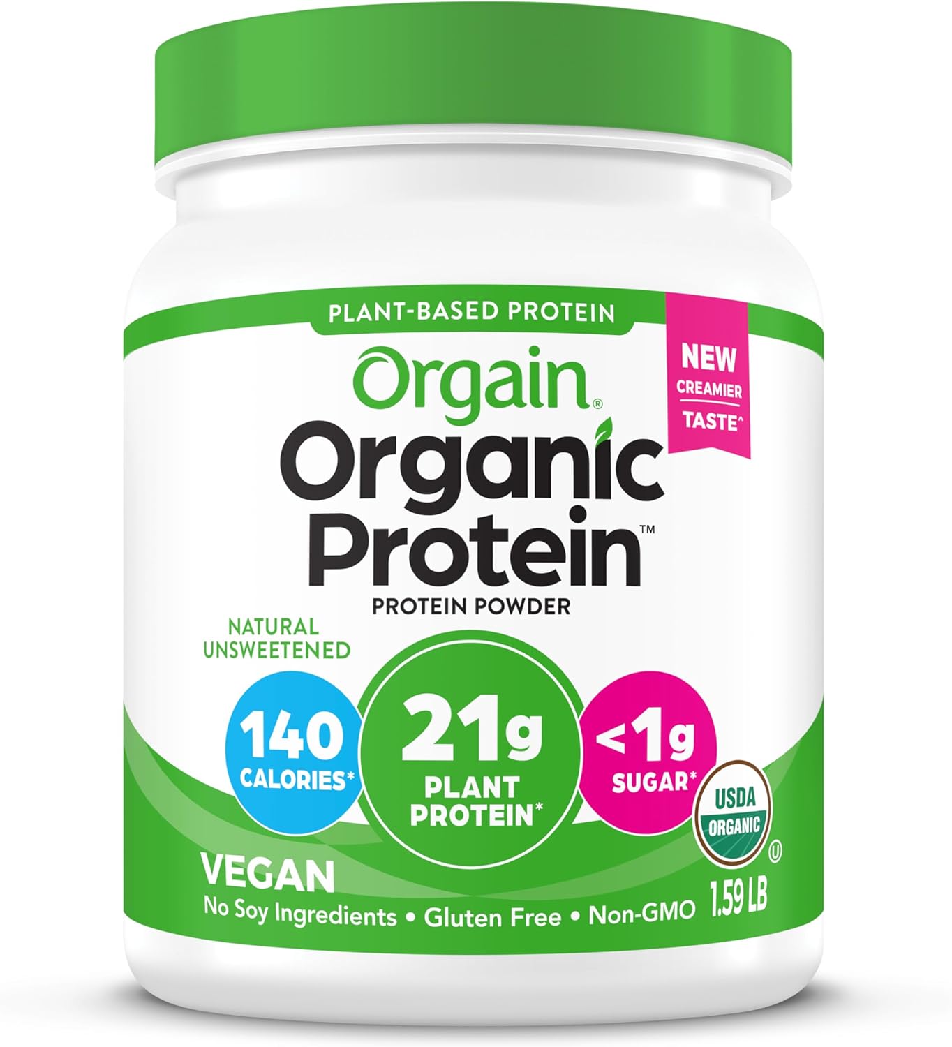 Orgain Organic Vegan Protein Powder, Natural Unsweetened - 21g of Unflavored