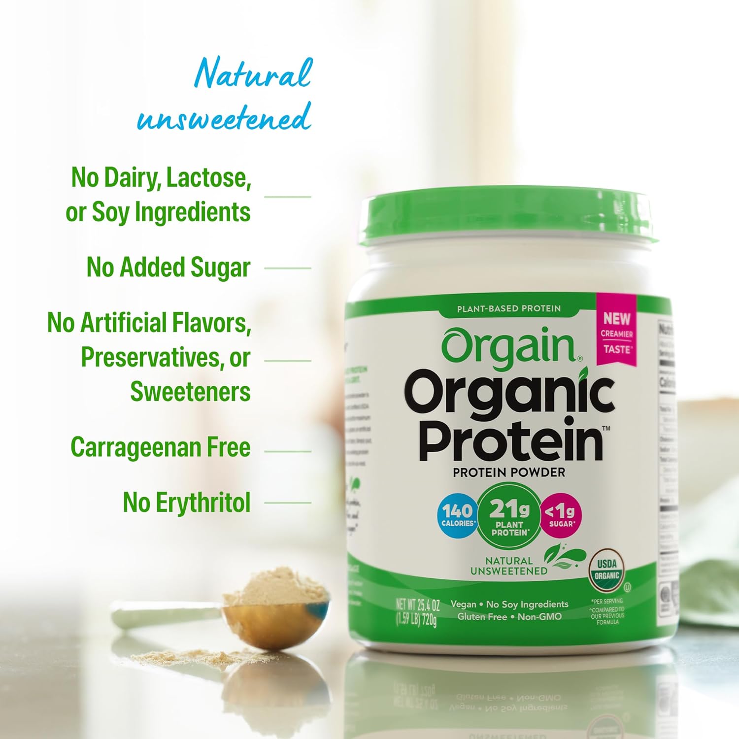 Orgain Organic Vegan Protein Powder, Natural Unsweetened - 21g of Unflavored - View 5