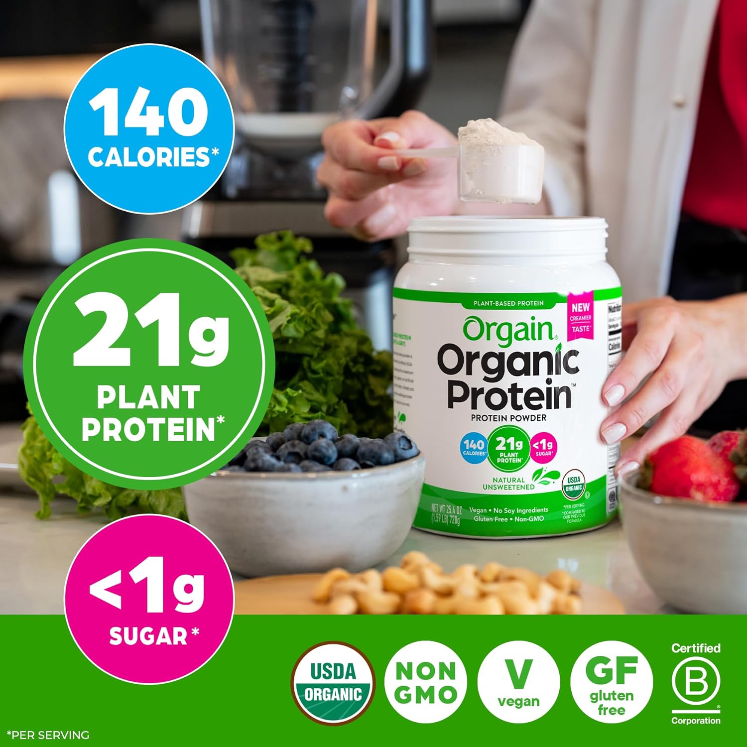 Orgain Organic Vegan Protein Powder, Natural Unsweetened - 21g of Unflavored - View 6