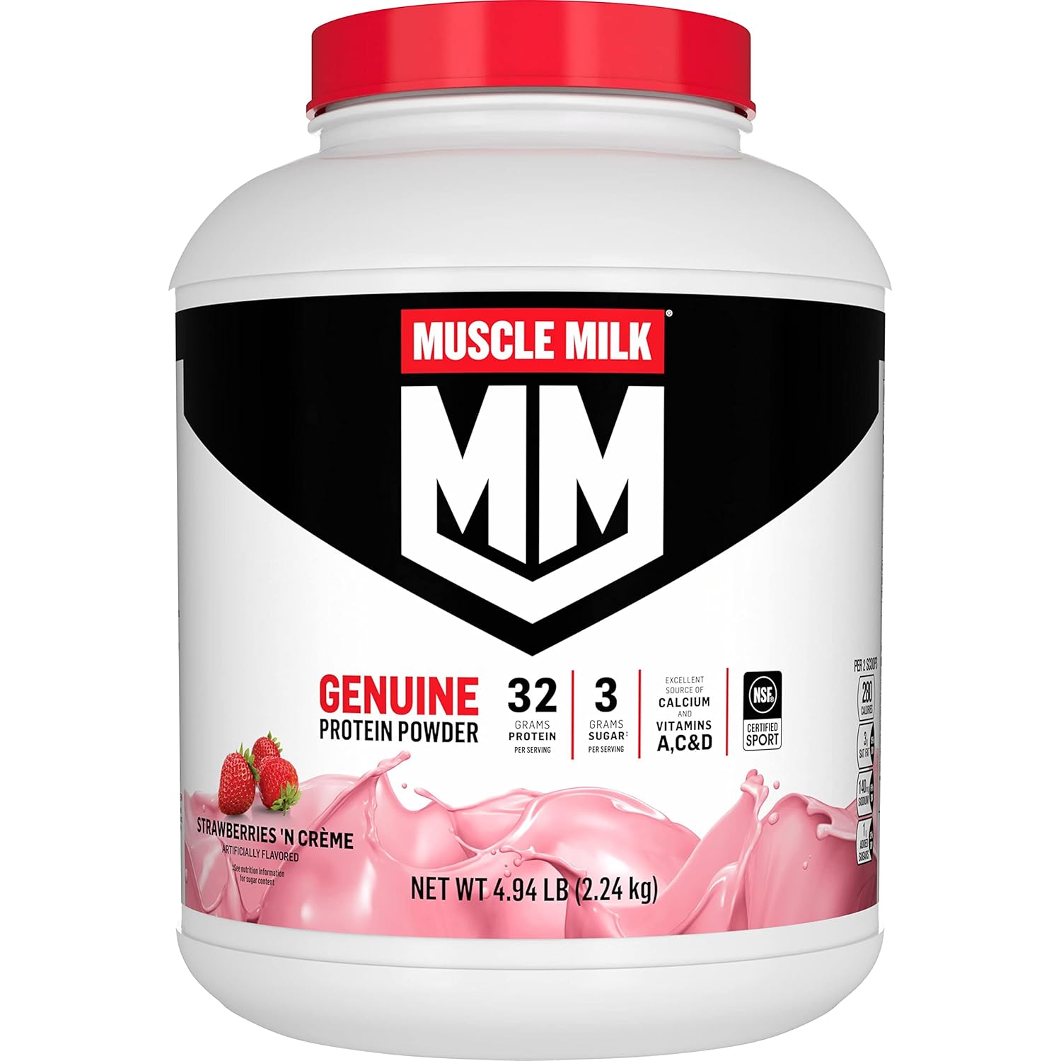 Muscle Milk Genuine Protein Powder, Strawberries 'N Crème, 32g Protein, 4.94