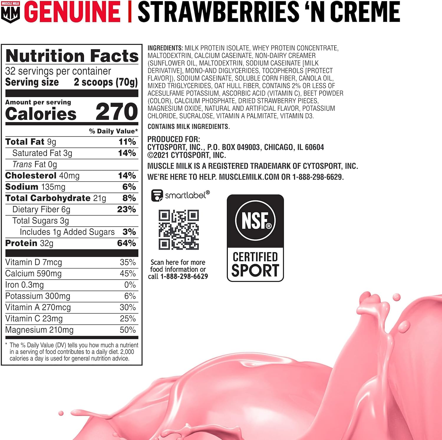 Muscle Milk Genuine Protein Powder, Strawberries 'N Crème, 32g Protein, 4.94 - View 2
