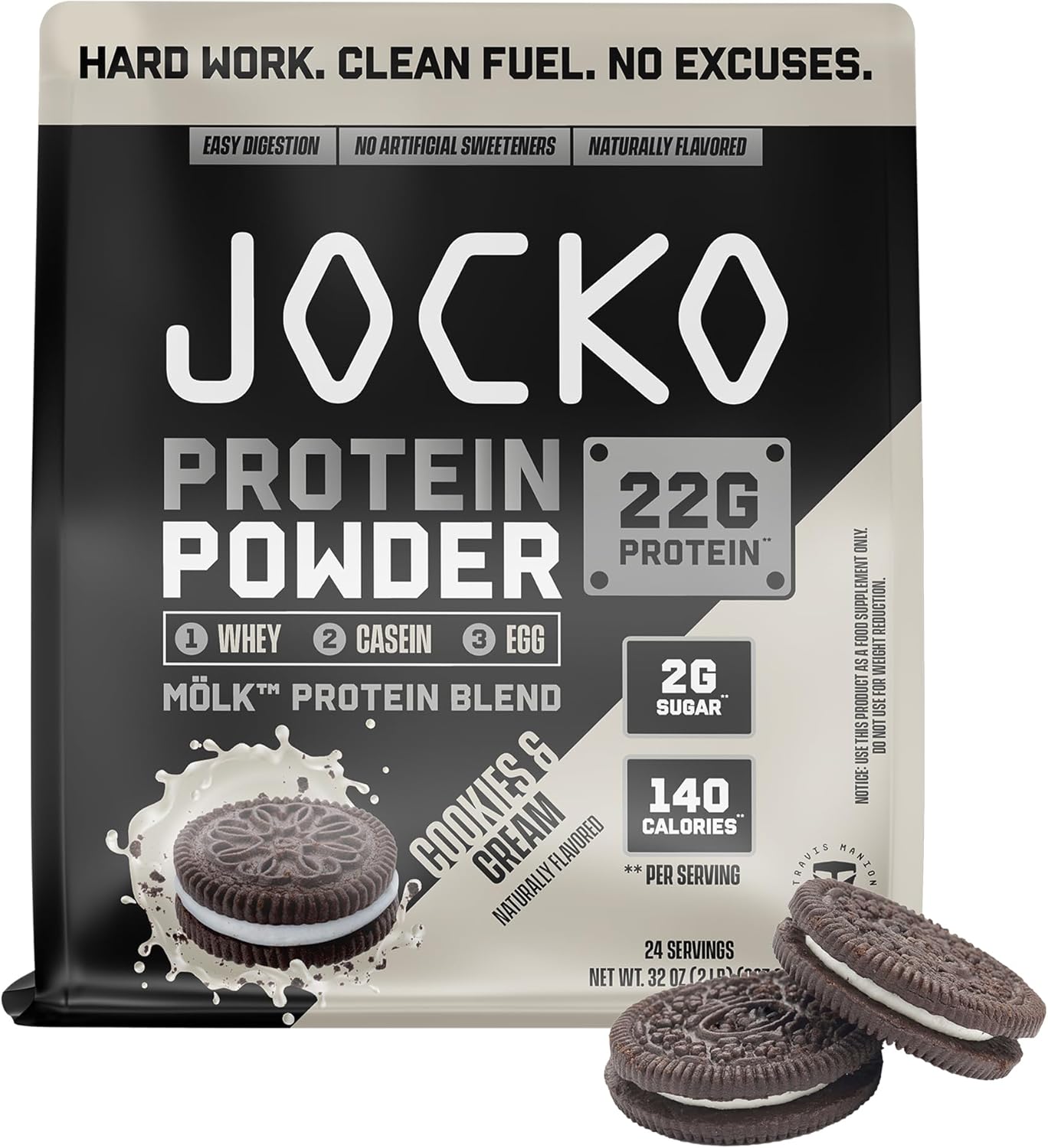 Jocko Fuel Whey Protein Powder, Cookies & Cream, 22g Protein, Digestive Enzymes
