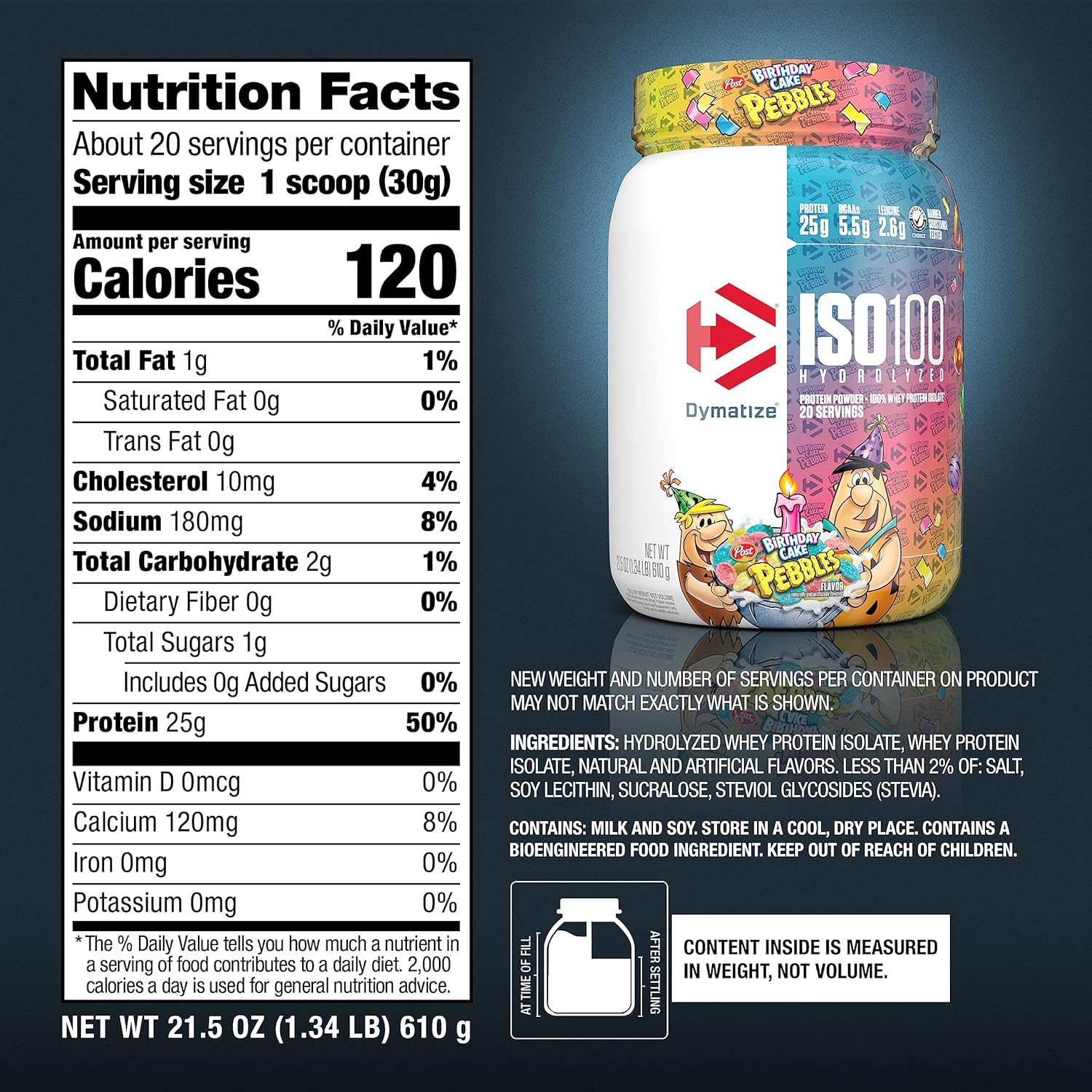 Dymatize x Birthday Cake Pebbles ISO100 Whey Protein Powder Isolate, 25g of - View 5