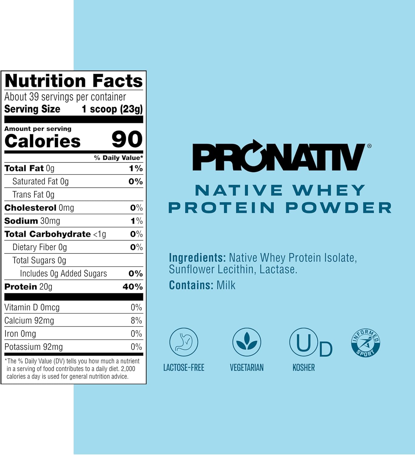 100% Whey Native Protein Powder, Unflavored, 2 lb, Made from Farm Fresh Milk, - View 3