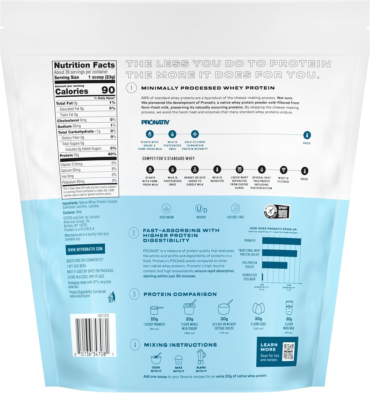 100% Whey Native Protein Powder, Unflavored, 2 lb, Made from Farm Fresh Milk, - View 5