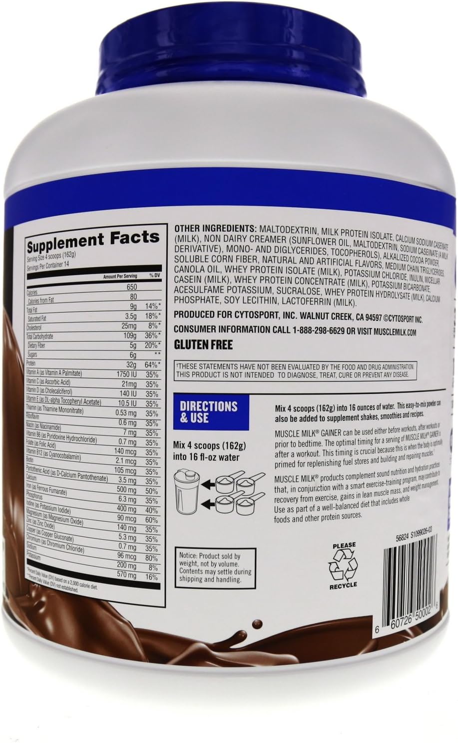 Muscle Milk Gainer Protein Powder, Chocolate, 32g Protein, 5 Pound - View 3