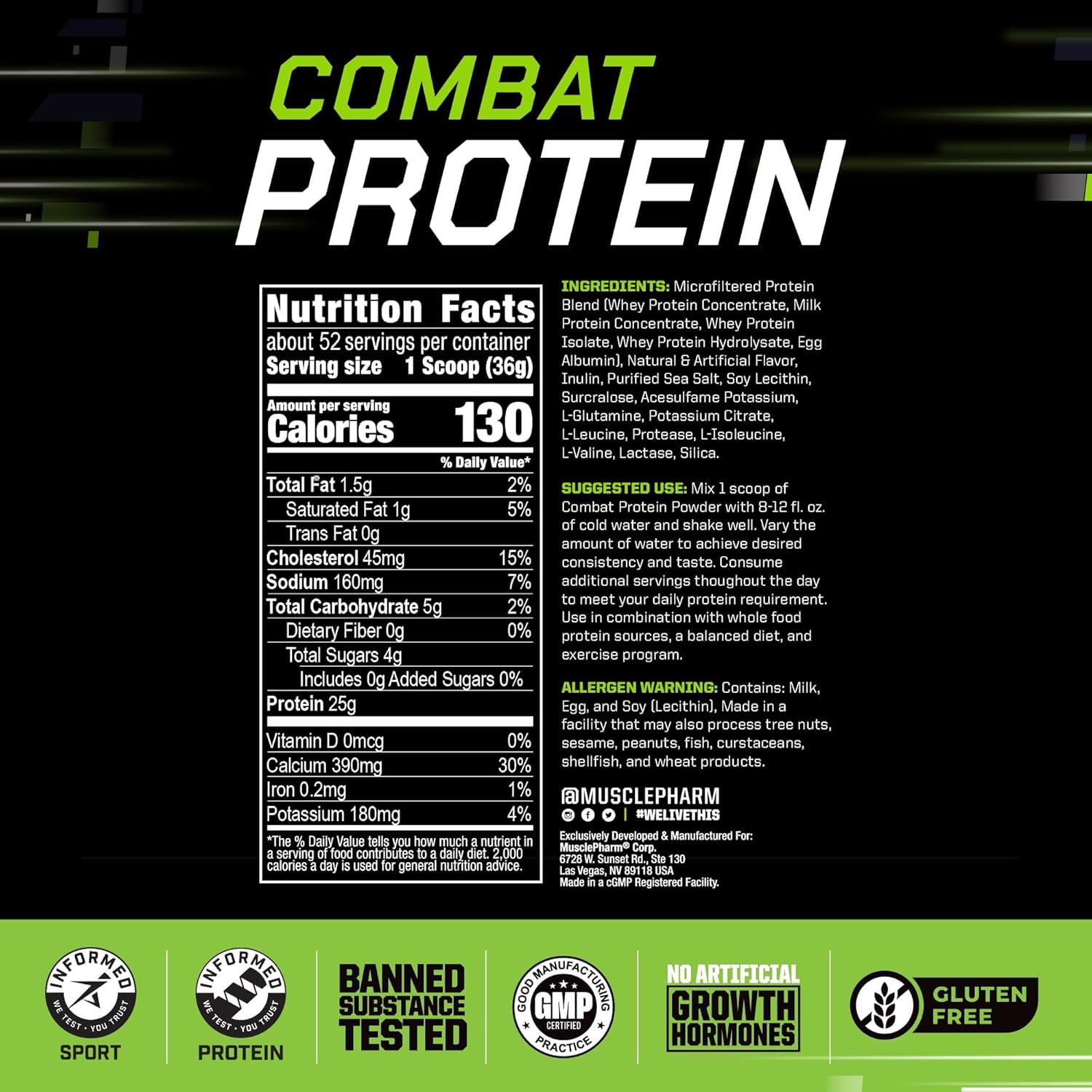 Muscle Pharm Combat Protein Powder, Horchata Flavor, Fuels Muscles for - View 3