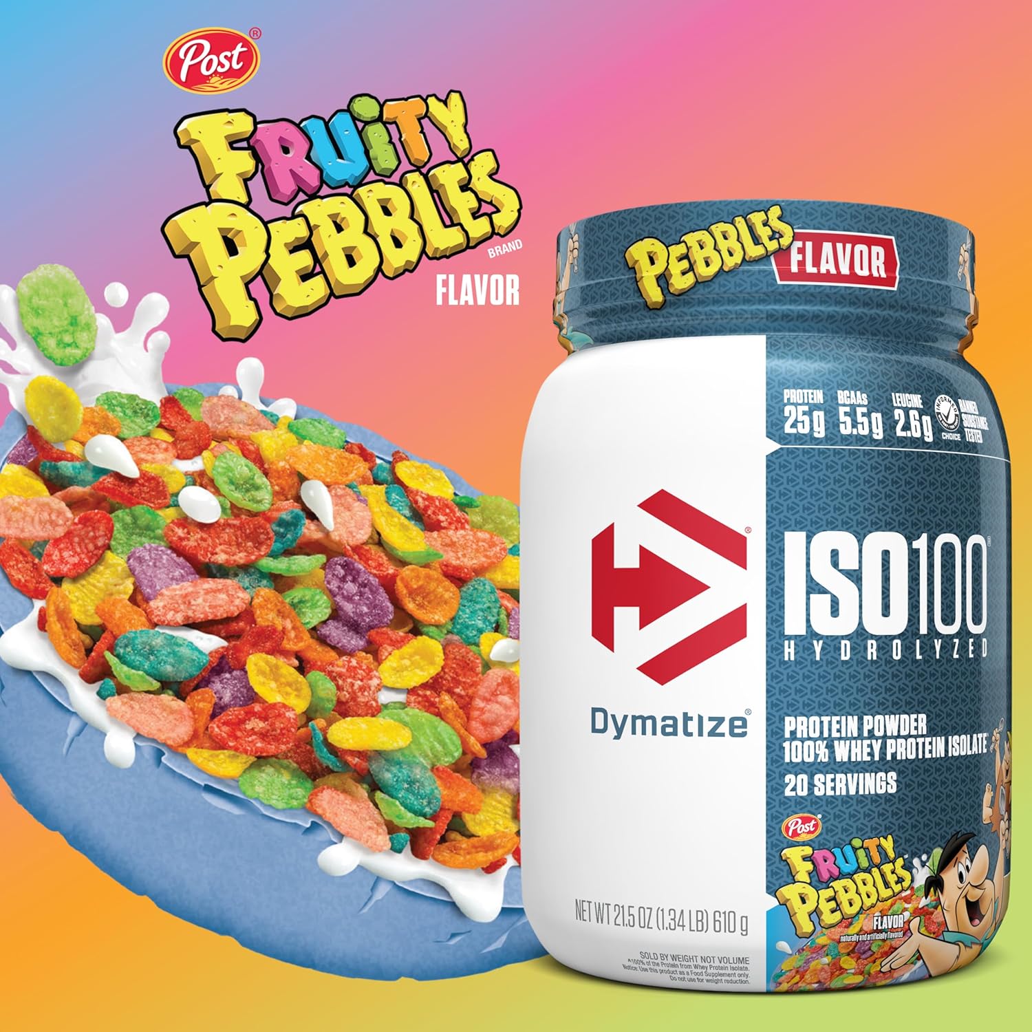 Dymatize x Fruity Pebbles ISO100 Whey Protein Powder Isolate, 25g of Protein, - View 3