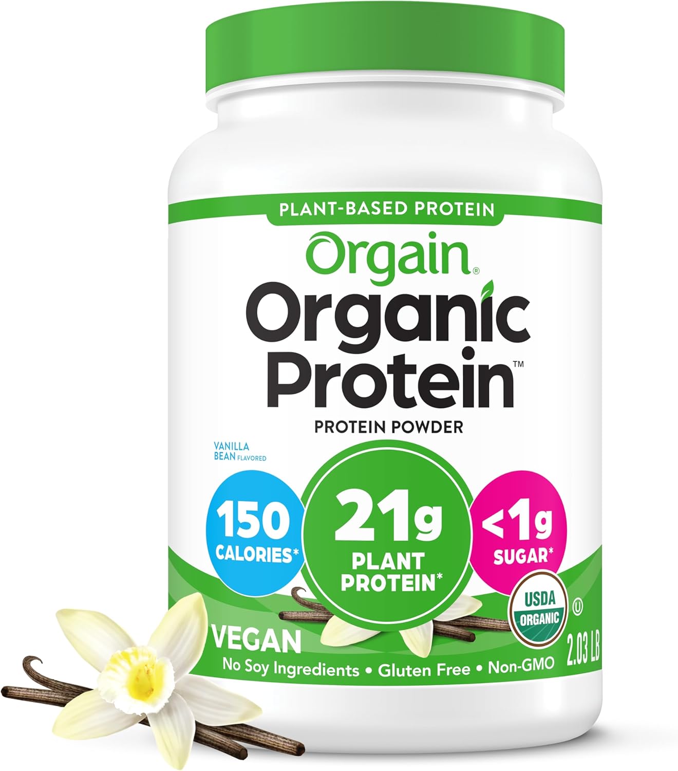 Orgain Organic Vegan Protein Powder, Vanilla Bean - 21g Plant Protein, 6g