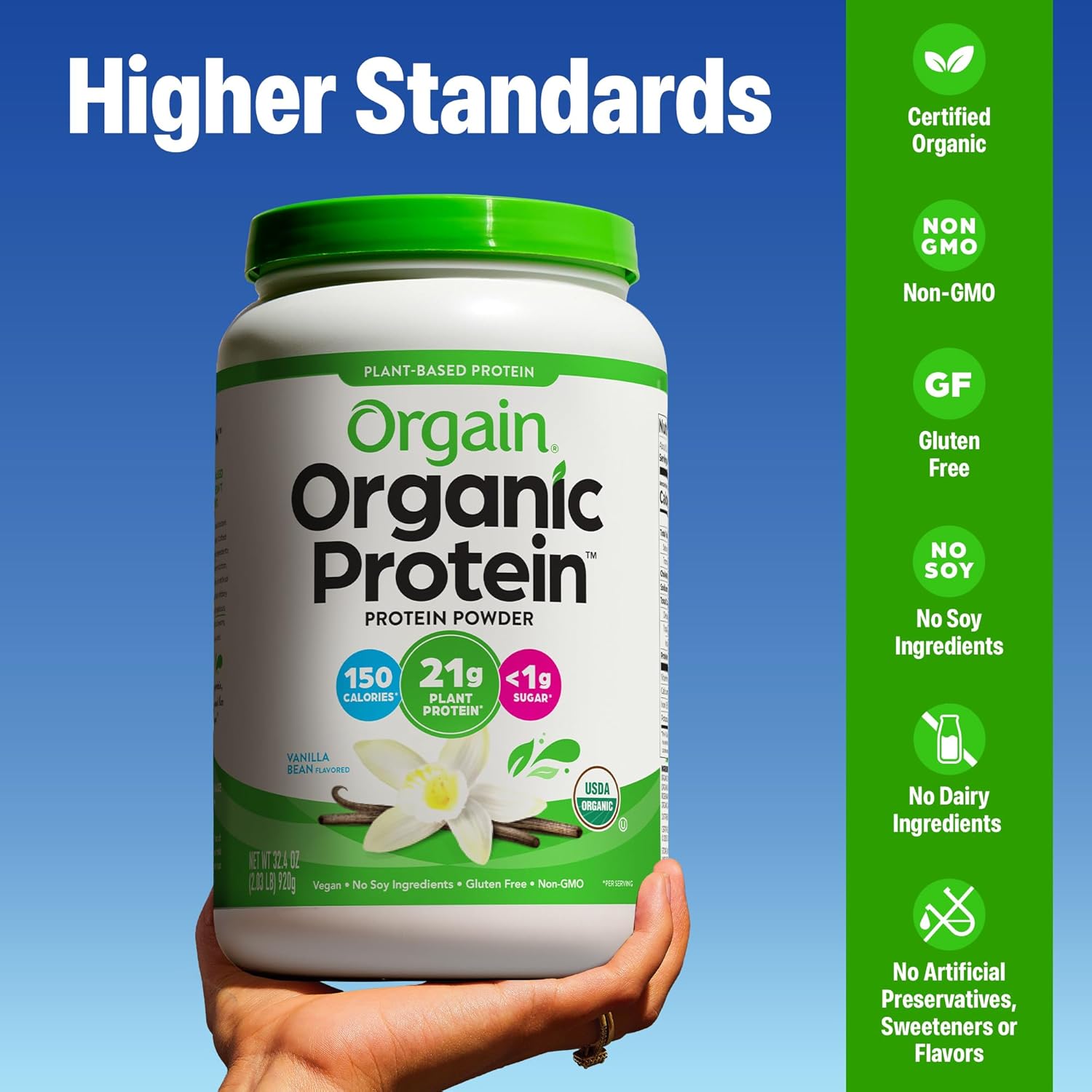 Orgain Organic Vegan Protein Powder, Vanilla Bean - 21g Plant Protein, 6g - View 4