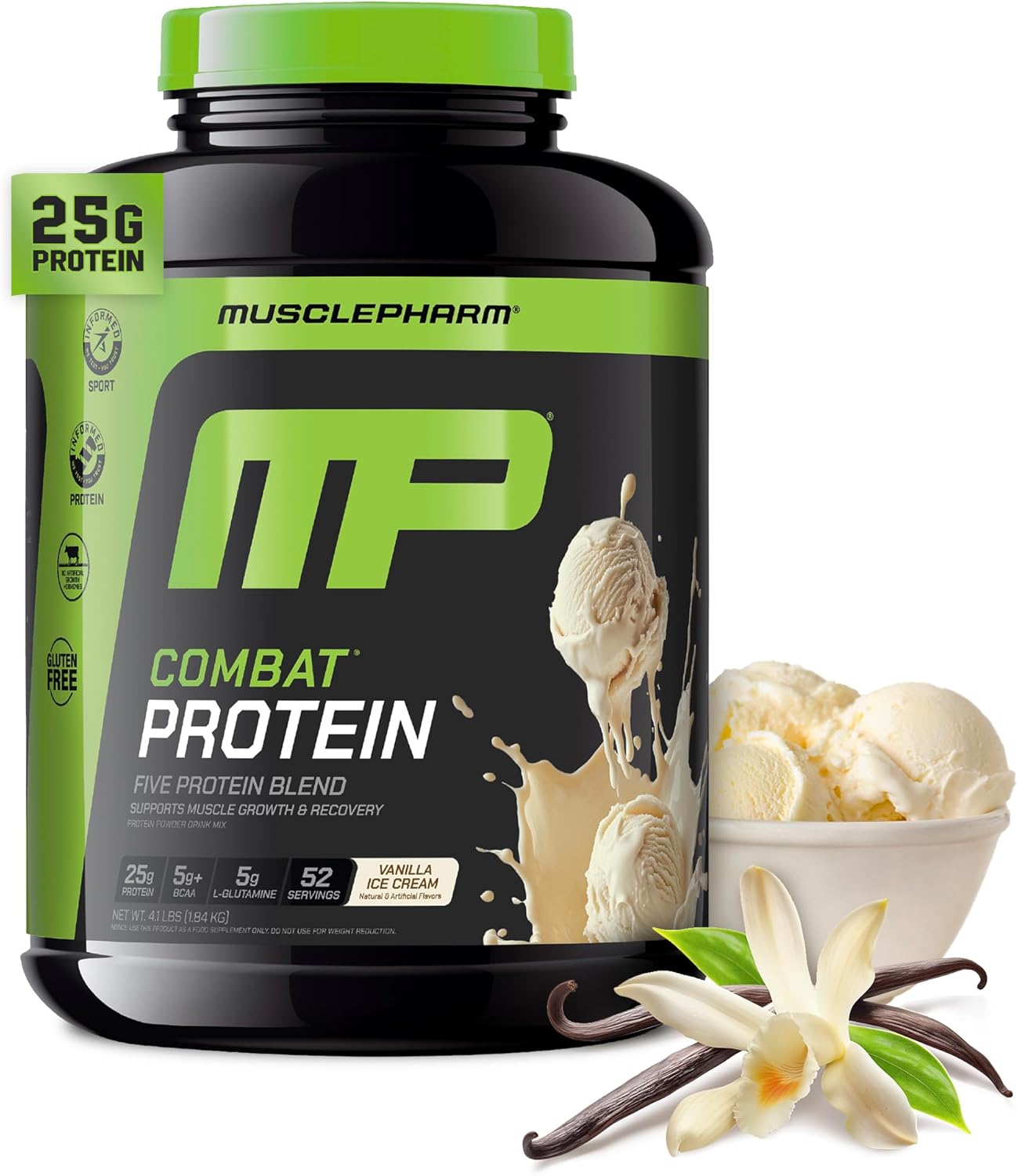 MusclePharm Combat Protein Powder, Vanilla Flavor, Fuels Muscles for Productive