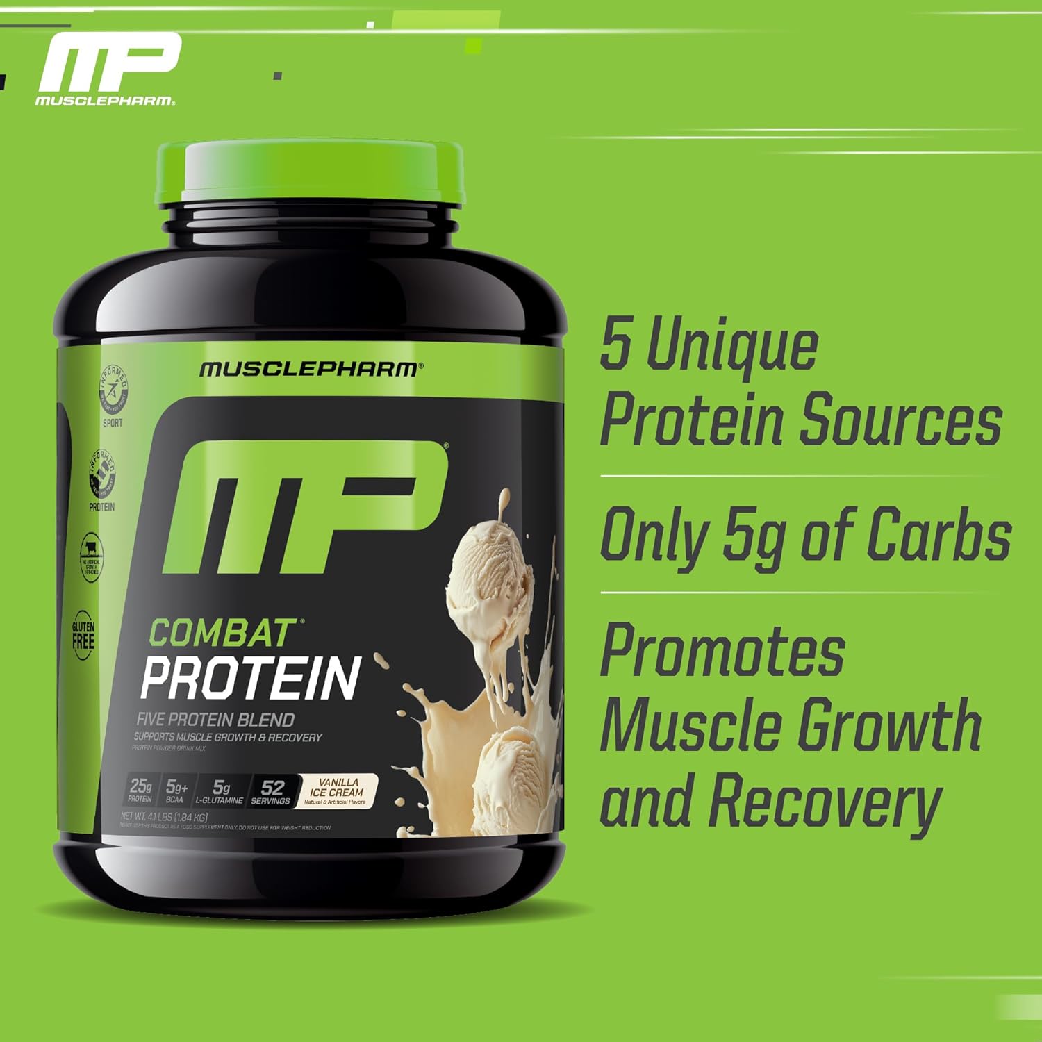 MusclePharm Combat Protein Powder, Vanilla Flavor, Fuels Muscles for Productive - View 4