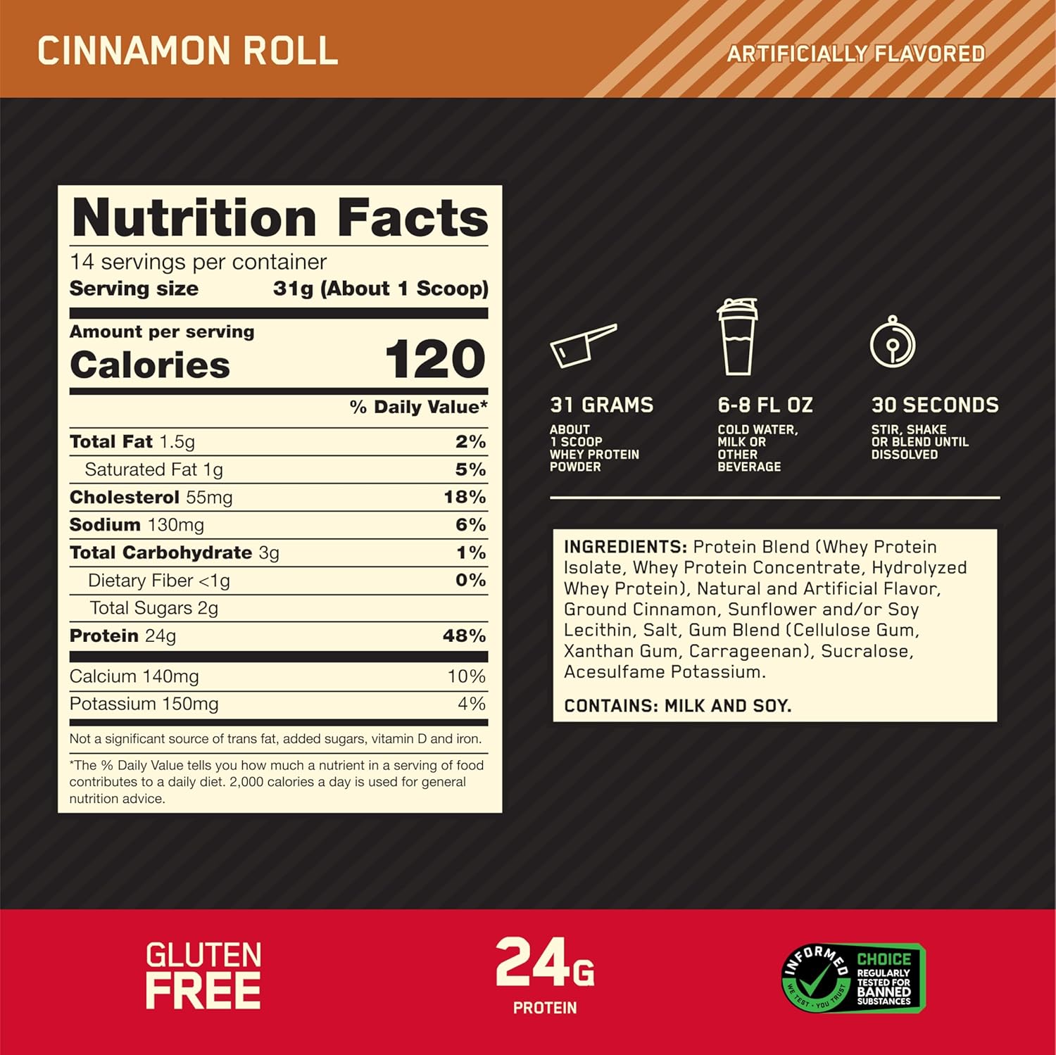 Optimum Nutrition Gold Standard 100% Whey Protein Powder, Cinnamon Roll, 1 - View 3