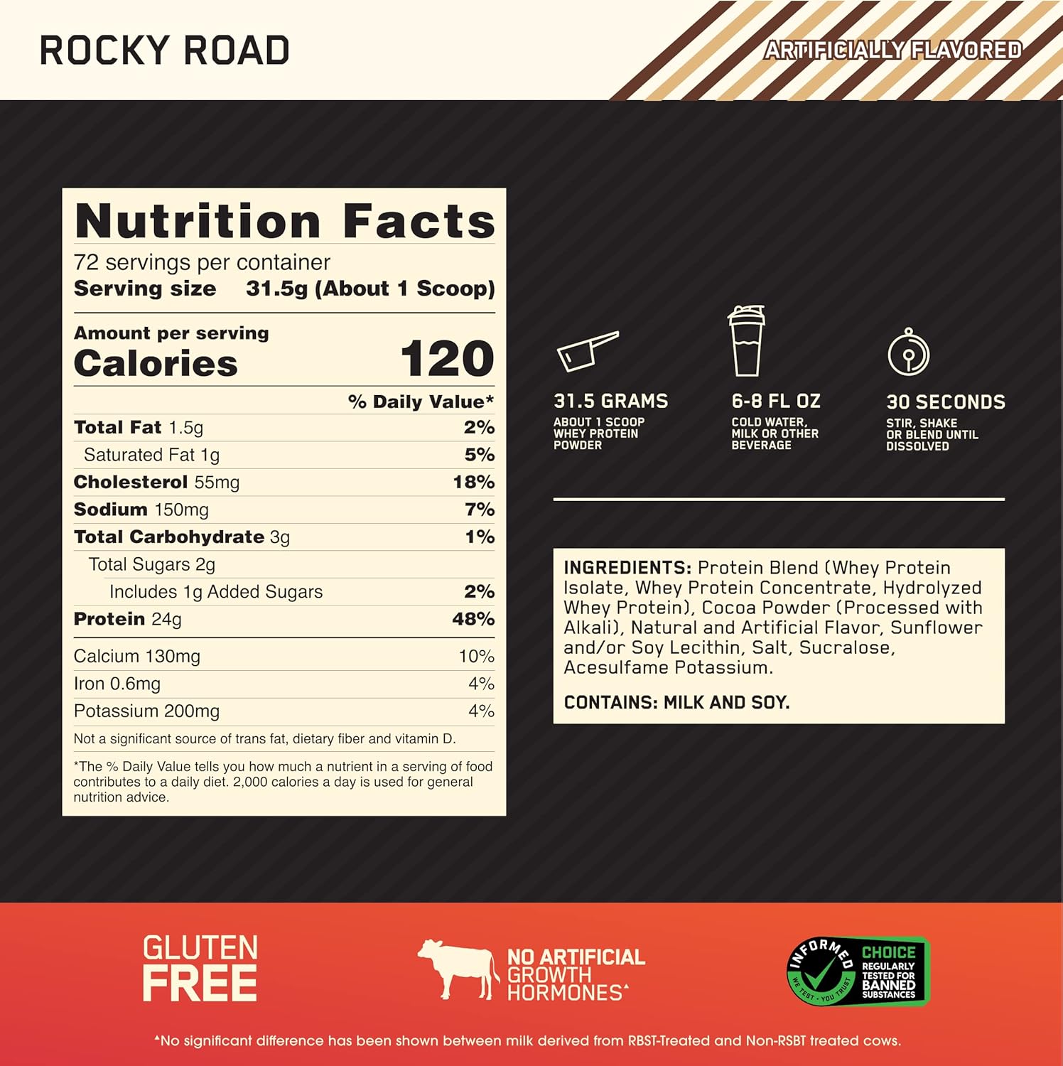 Optimum Nutrition Gold Standard 100% Whey Protein Powder, Rocky Road, 5 Pound - View 3