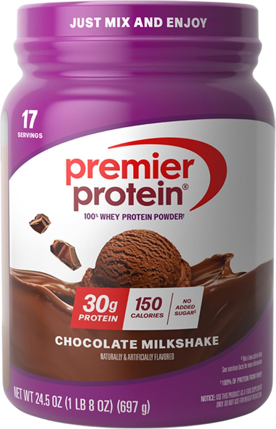 Premier Protein Powder, Chocolate Milkshake, 30g Protein, No Added Sugar, 100%