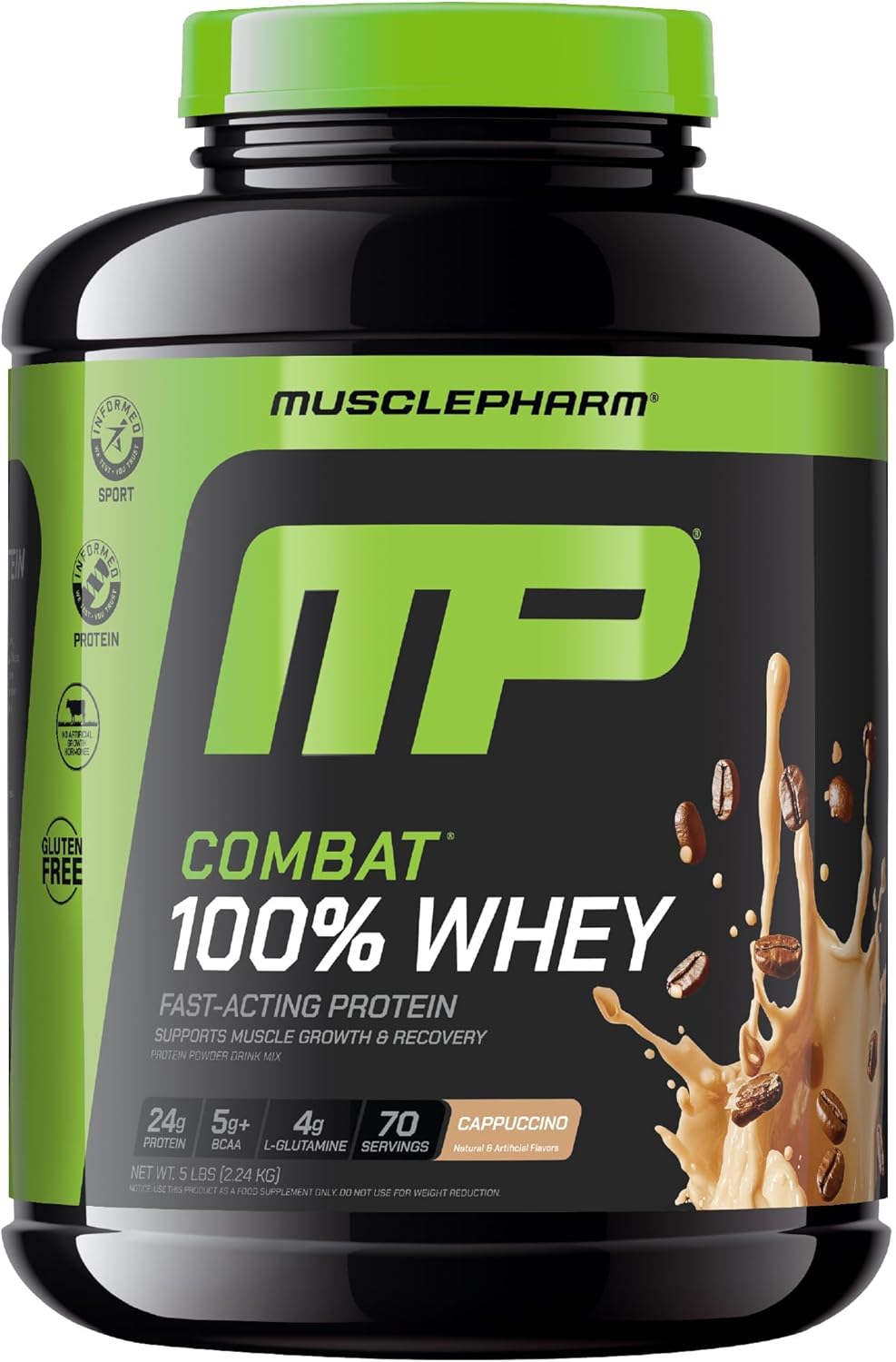 MusclePharm Combat 100% Whey Protein Powder, Cappuccino Flavor, Fast Recovery &