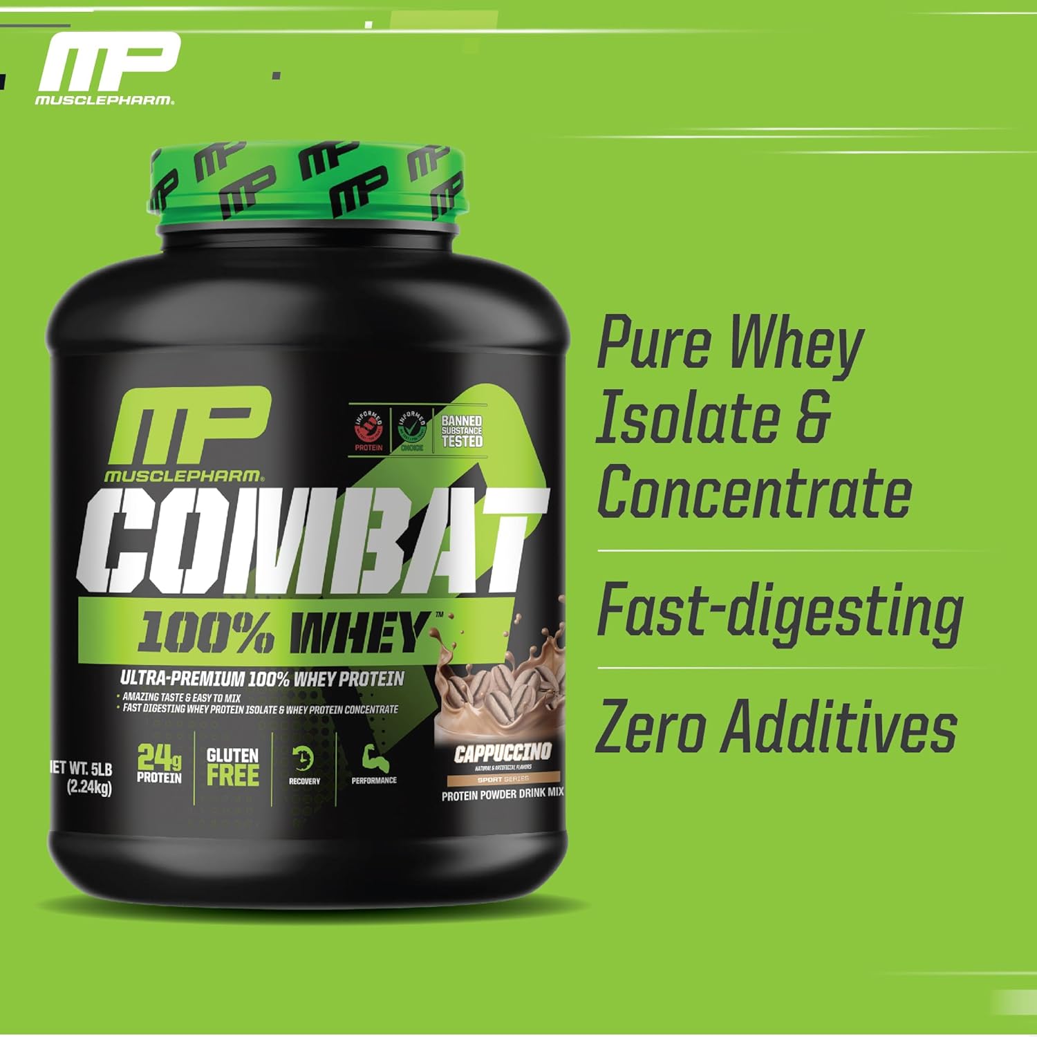MusclePharm Combat 100% Whey Protein Powder, Cappuccino Flavor, Fast Recovery & - View 3